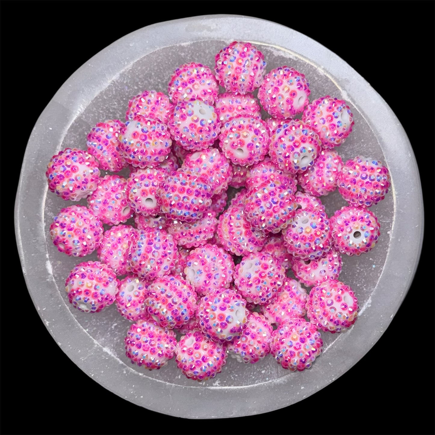 "AB White/Pink Striped" Rhinestone Acrylic Bead (1 Count)