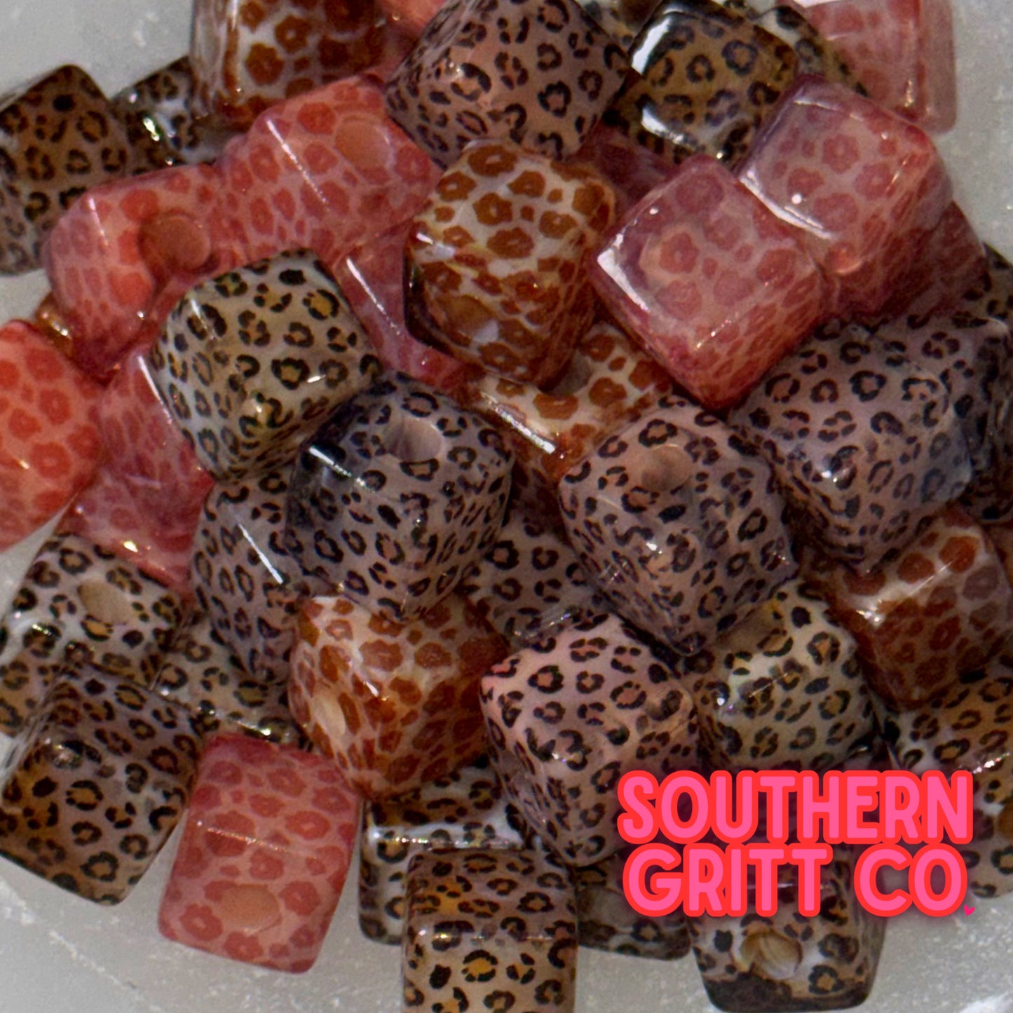 Leopard Mix Printed Square 16mm Acrylic Bead