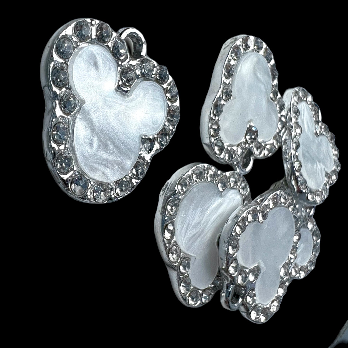 Silver Mouse Head White Marble Rhinestone Charm
