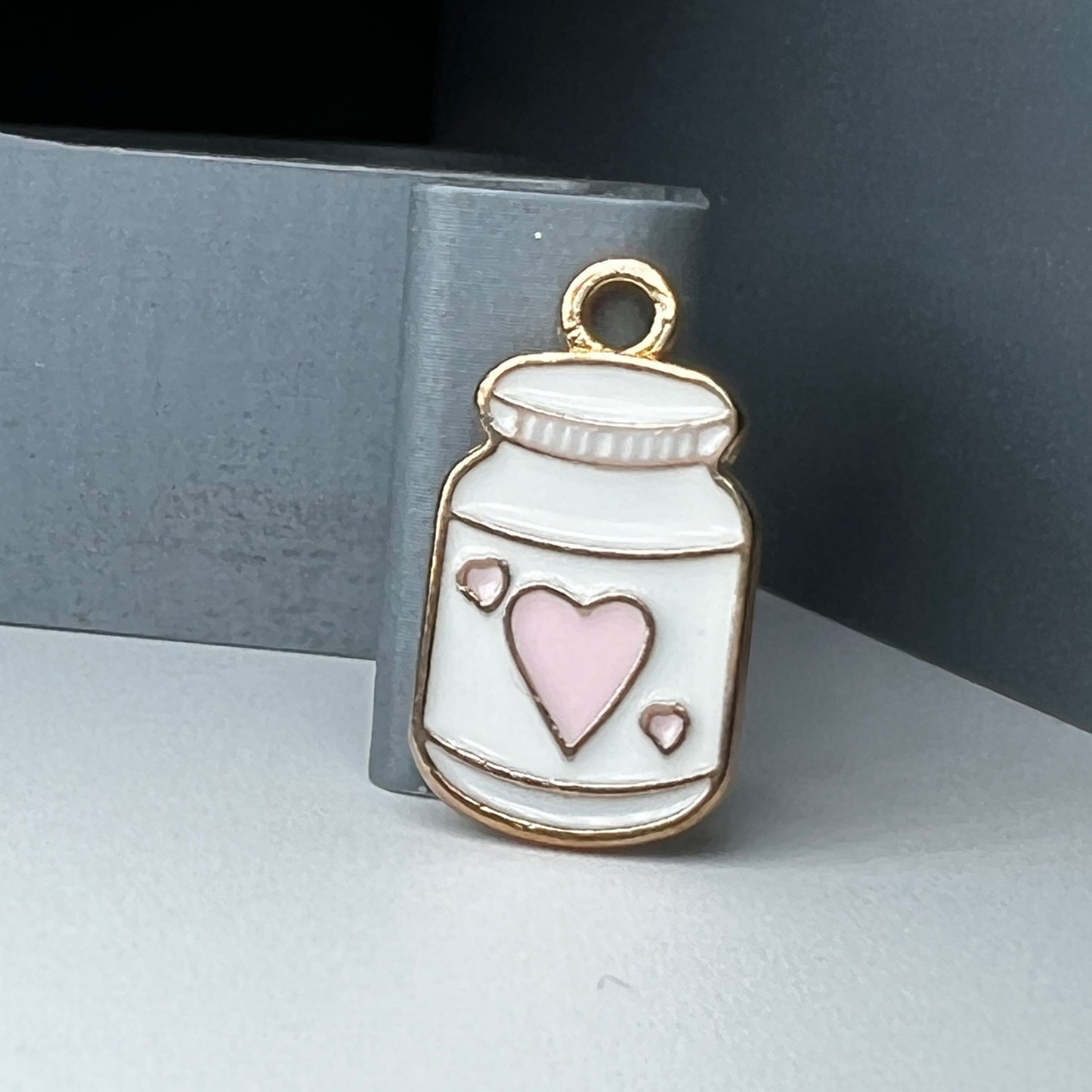 Gold Medicine Bottle White with Pink Heart