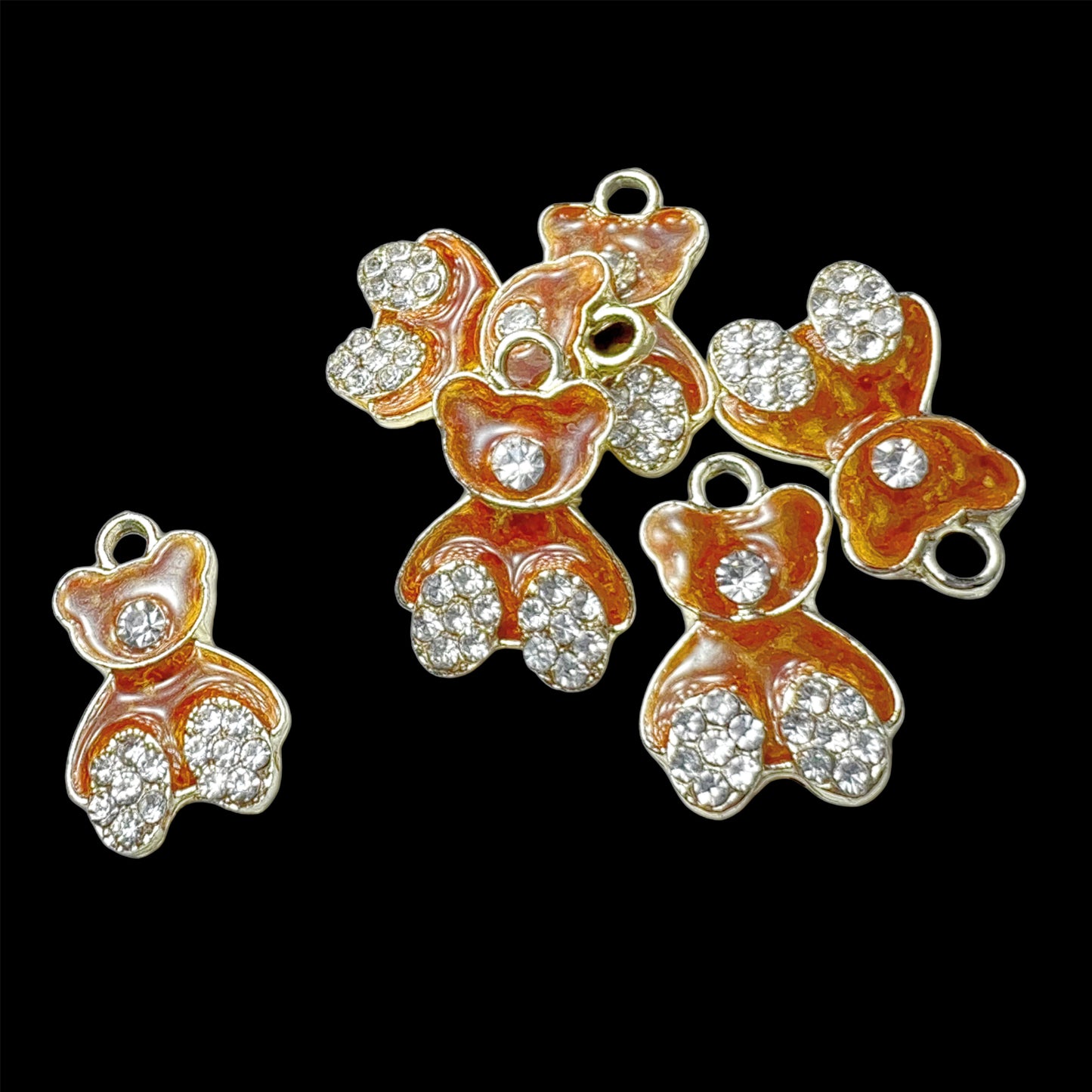 Silver Teddy Bear Cream Brown Opal Rhinestone Charm
