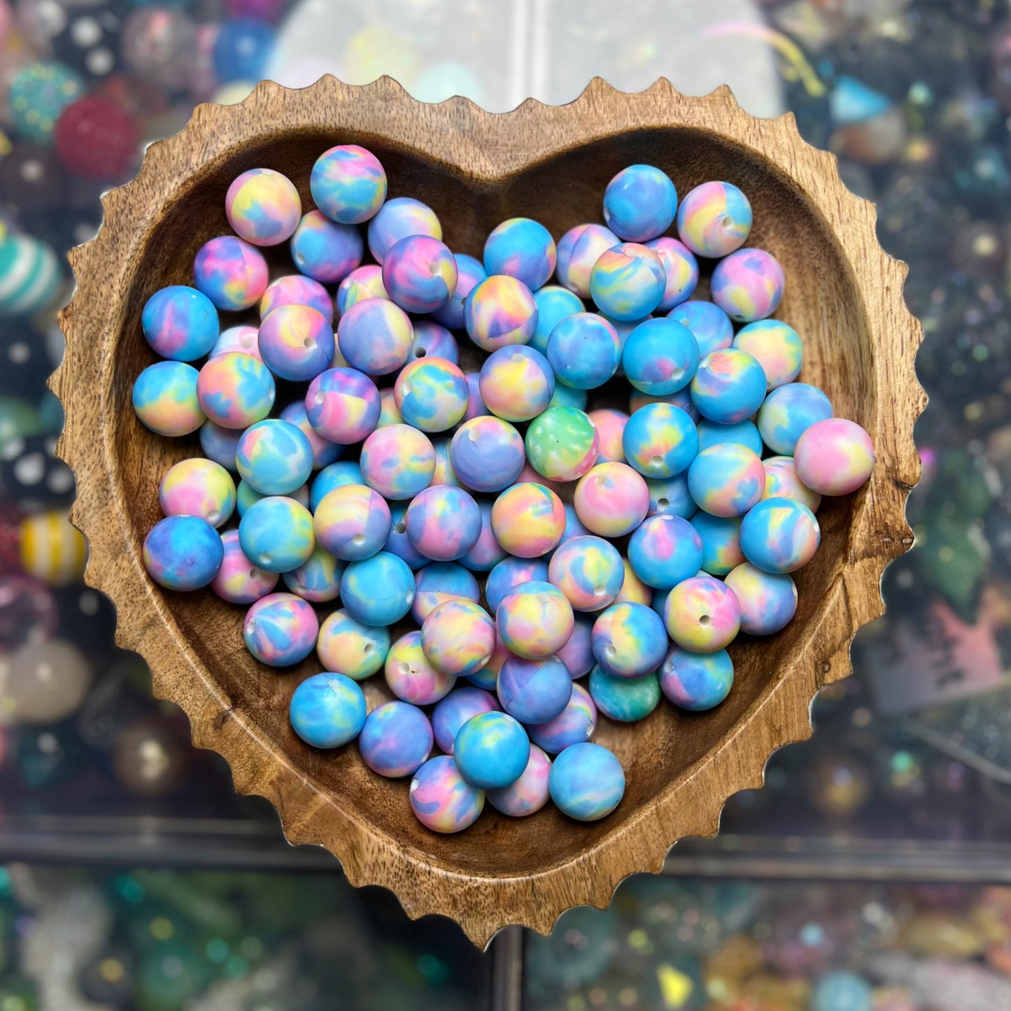 Pastel Tye Dye Silicone 15mm Printed Bead