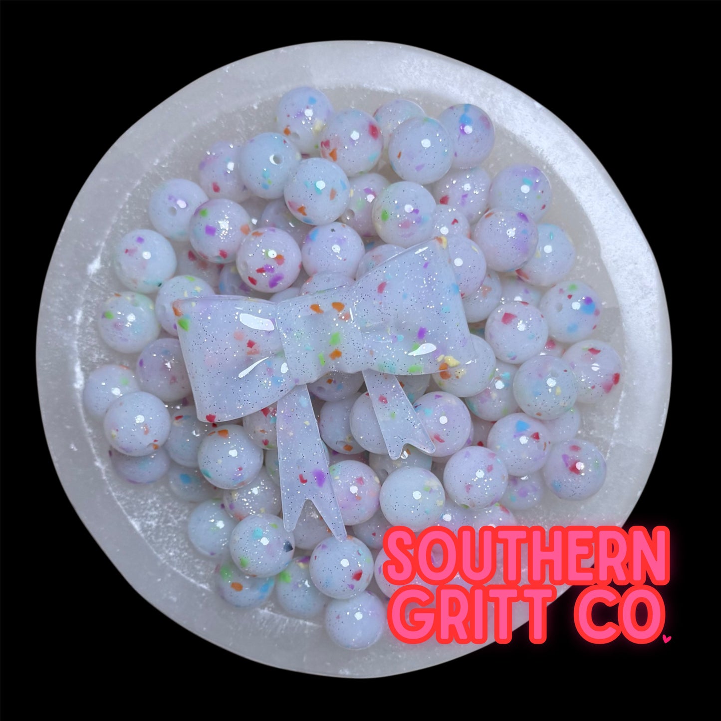 Milky White Jelly Confetti - Shiny 3D Bow Focal Bead