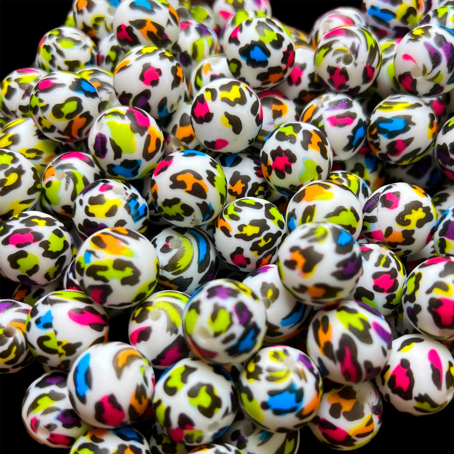 Rainbow Leopard Silicone 15mm Printed Bead