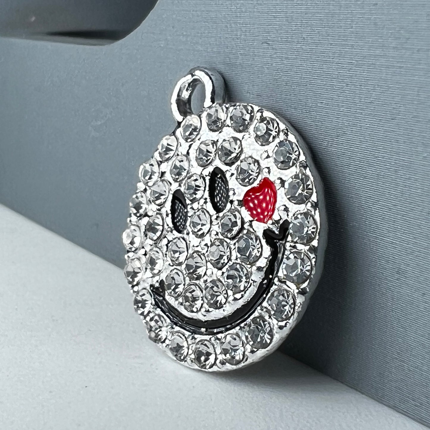 Silver Smiley Rhinestoned with Red Heart