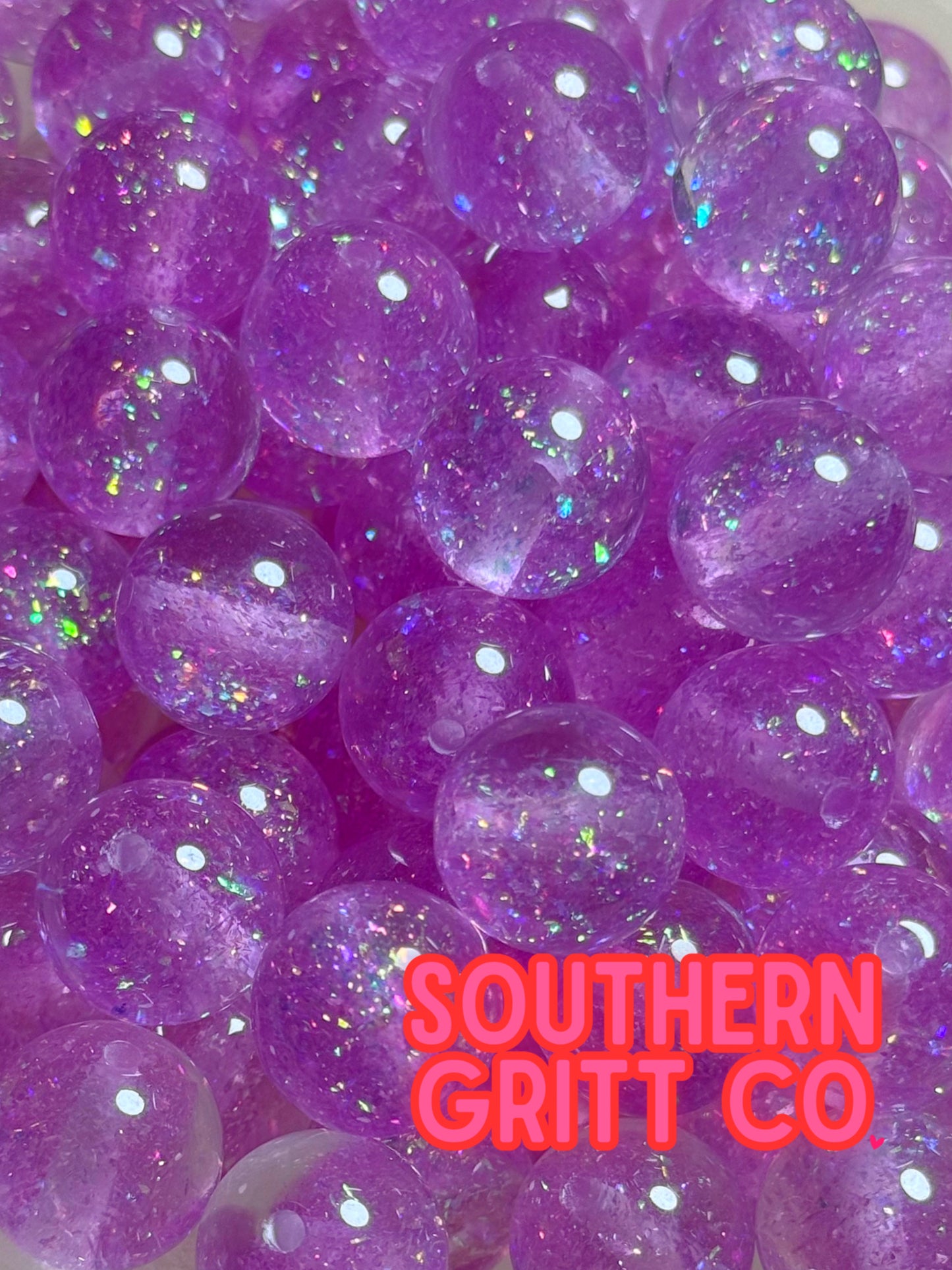 Electric Purple Iridescent Glitter 16mm Resin Bead