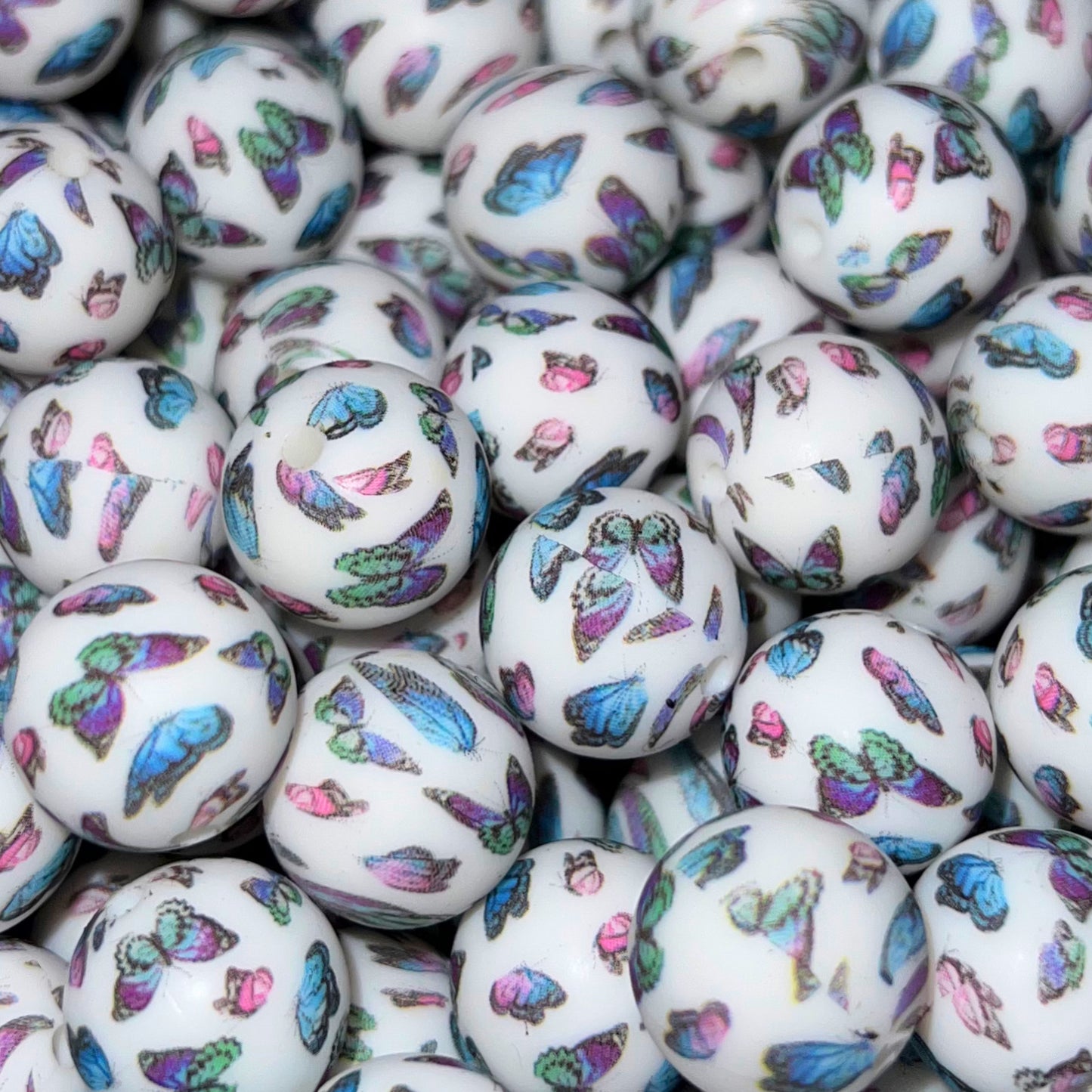 Watercolor Butterfly Silicone 15mm Printed Bead
