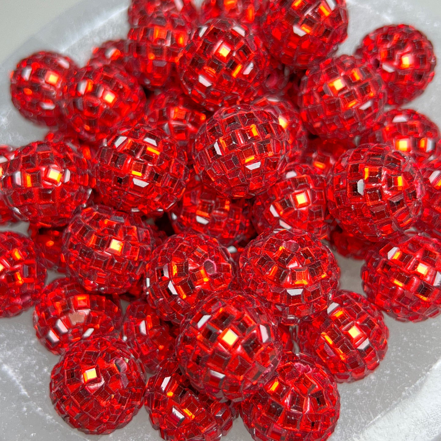 "Red" Glass Disco Ball 20mm Clay Bead