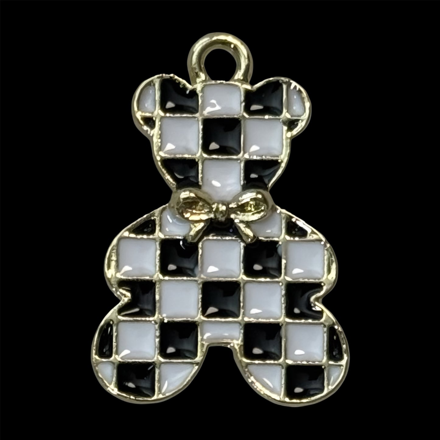 Gold 1" Checkered Bear Charm