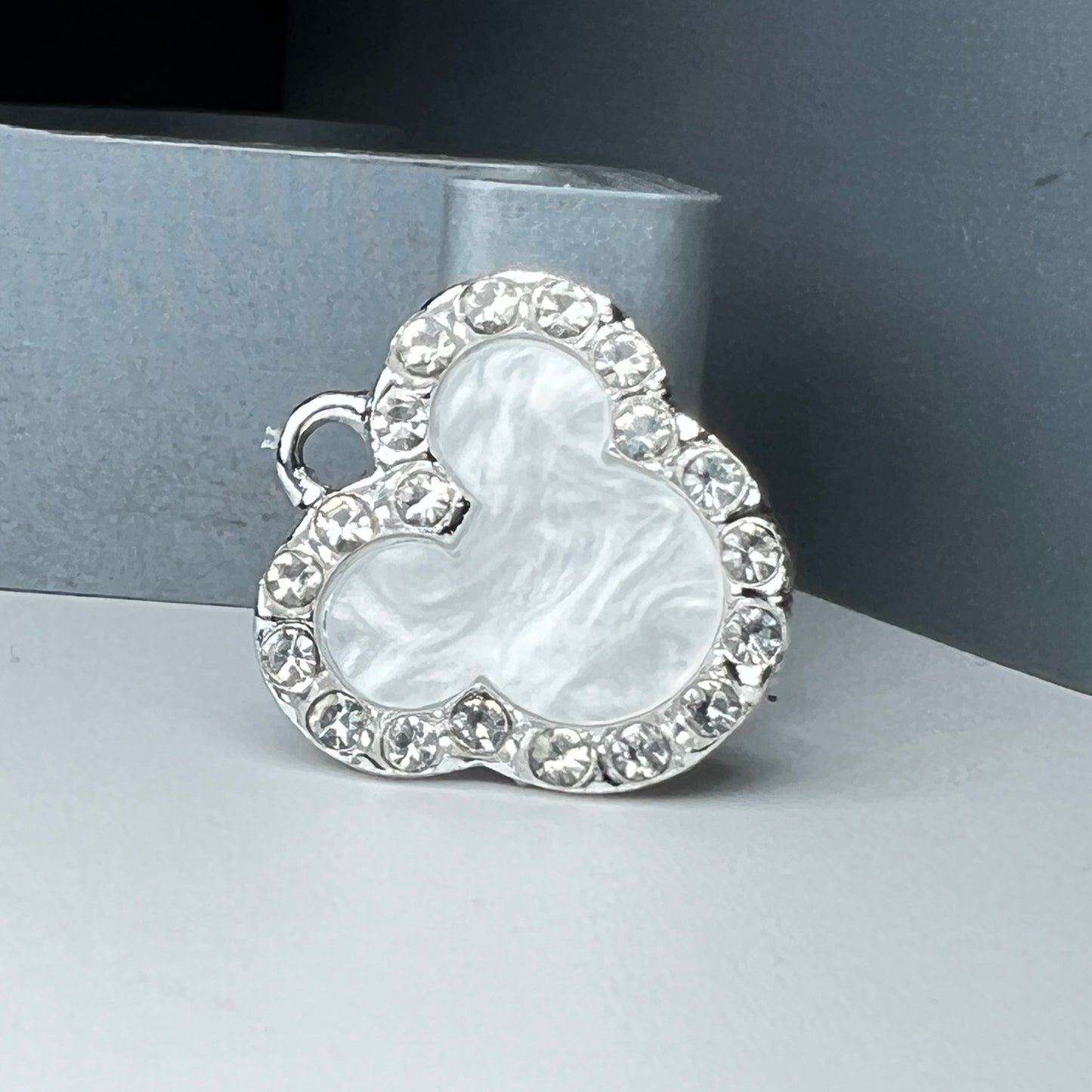 Silver Mouse Head White Marble Rhinestone Charm