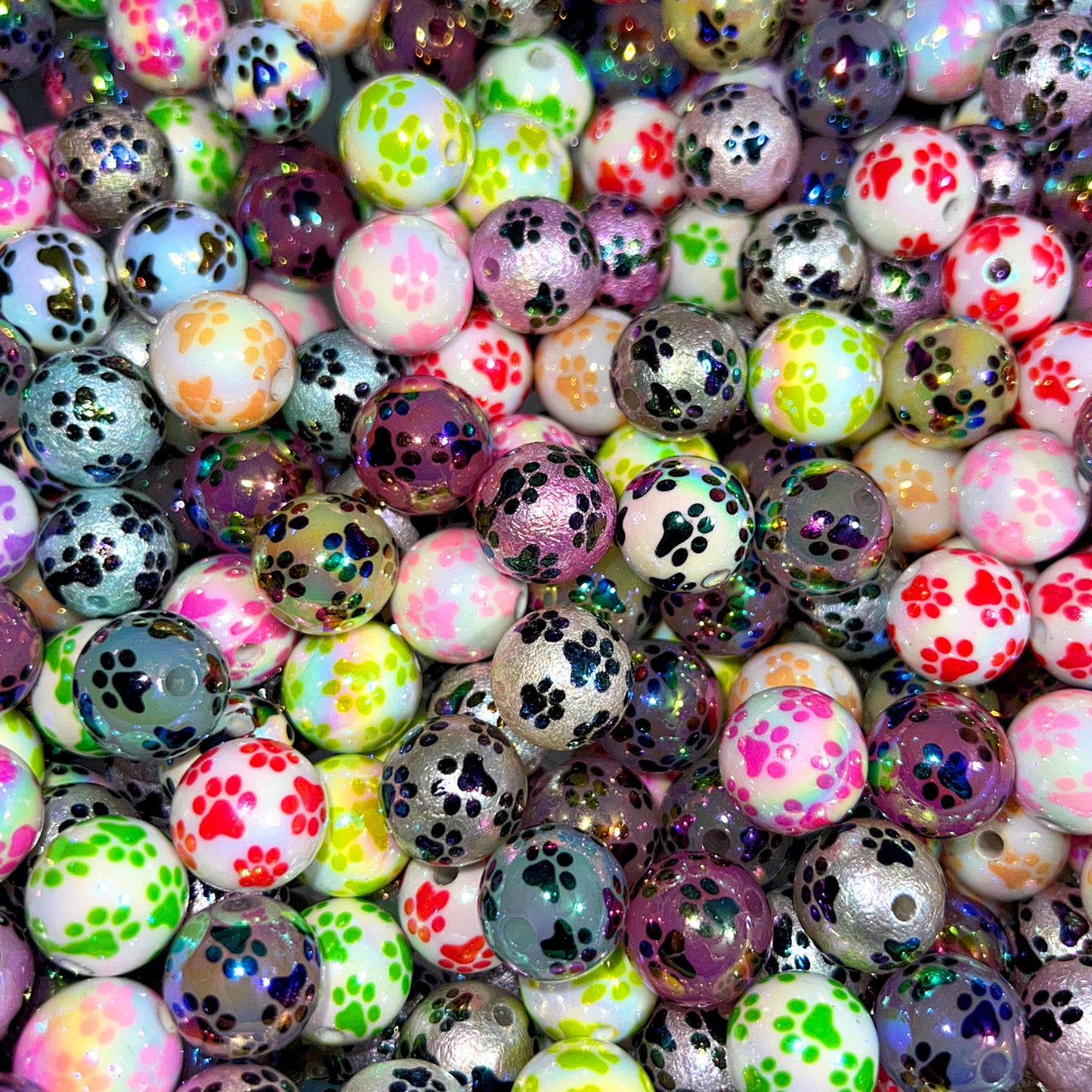Paw Print Color Mix Acrylic Printed Bead