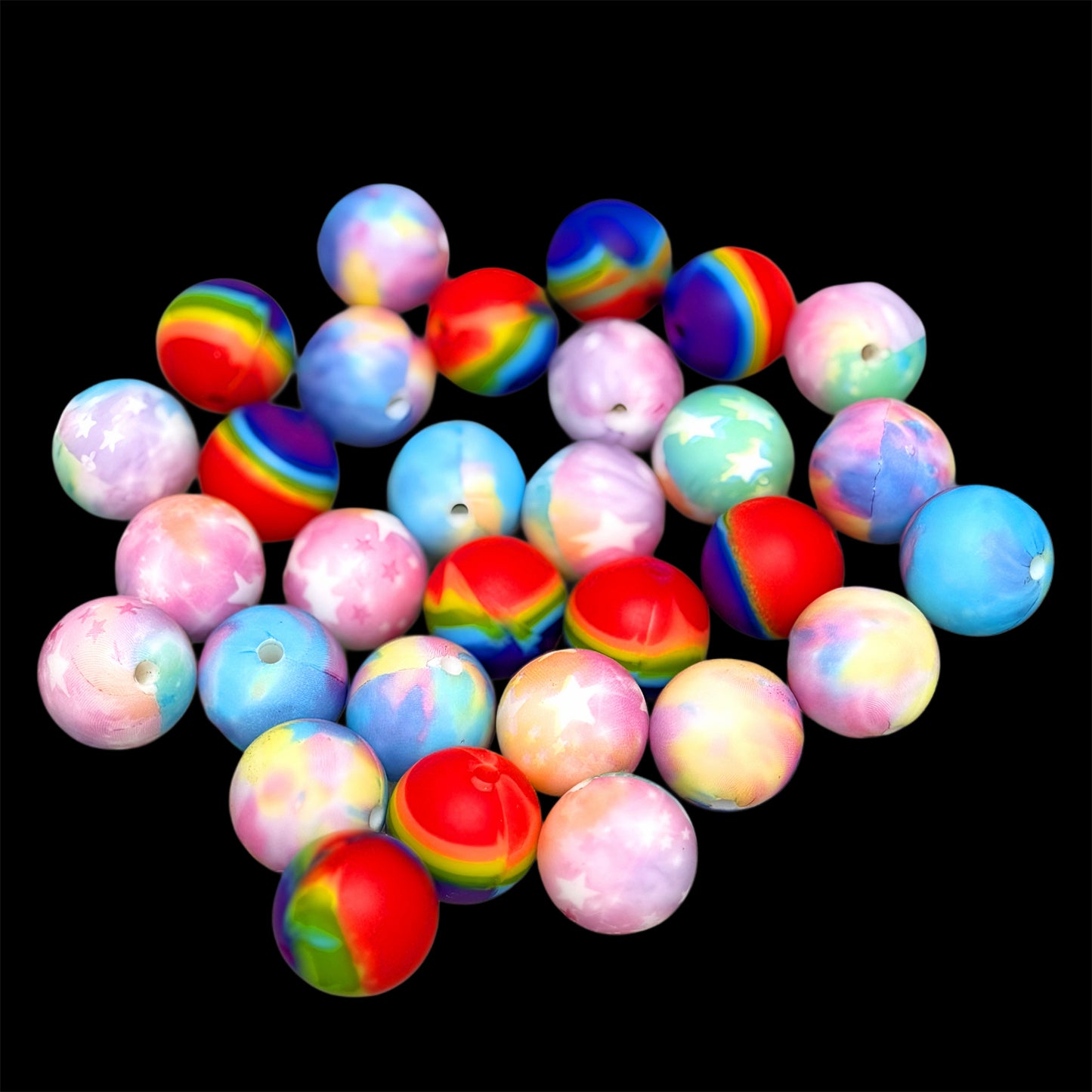 Mixed Tye Dye Silicone 15mm Printed Bead