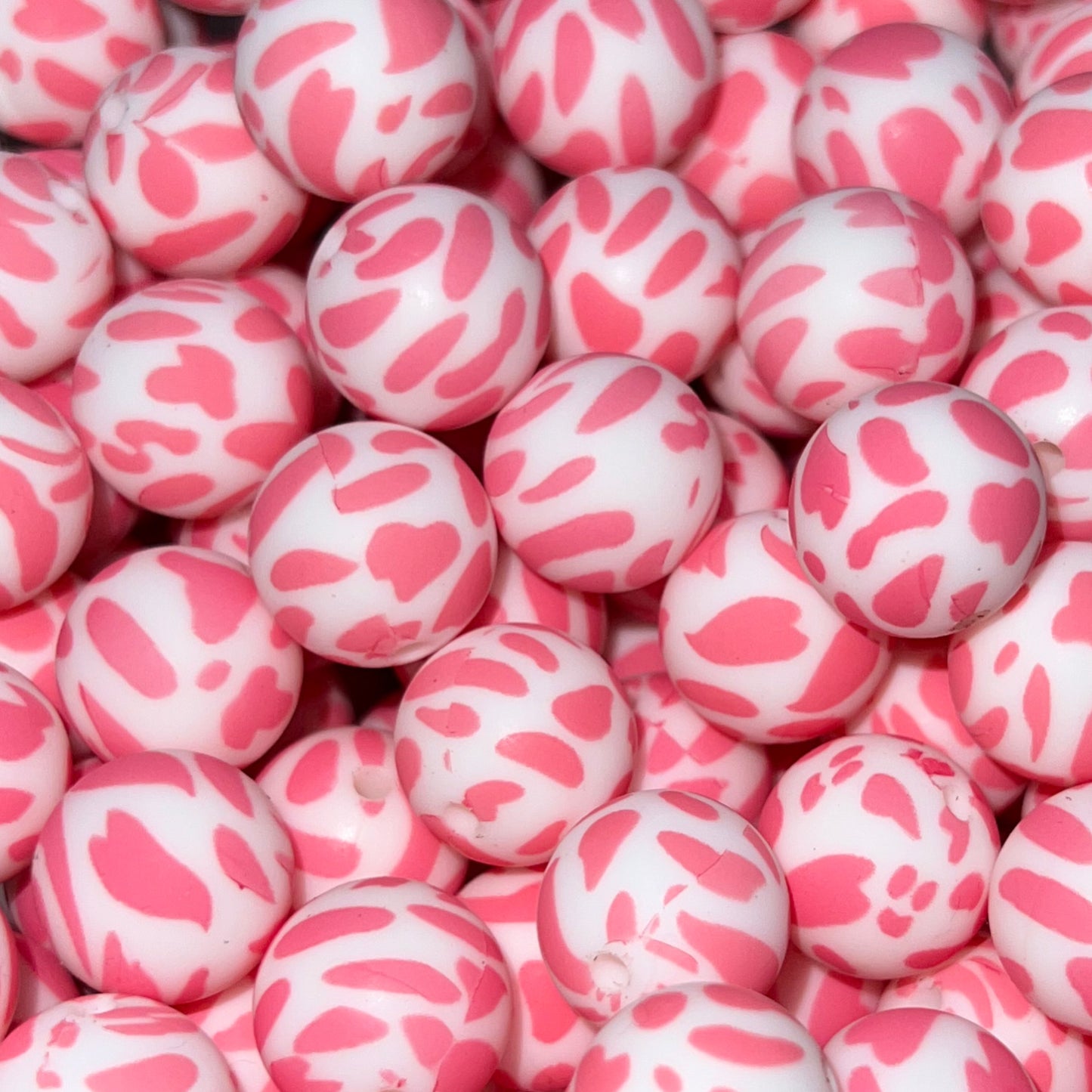 Pink Cow Print Silicone 15mm Printed Bead