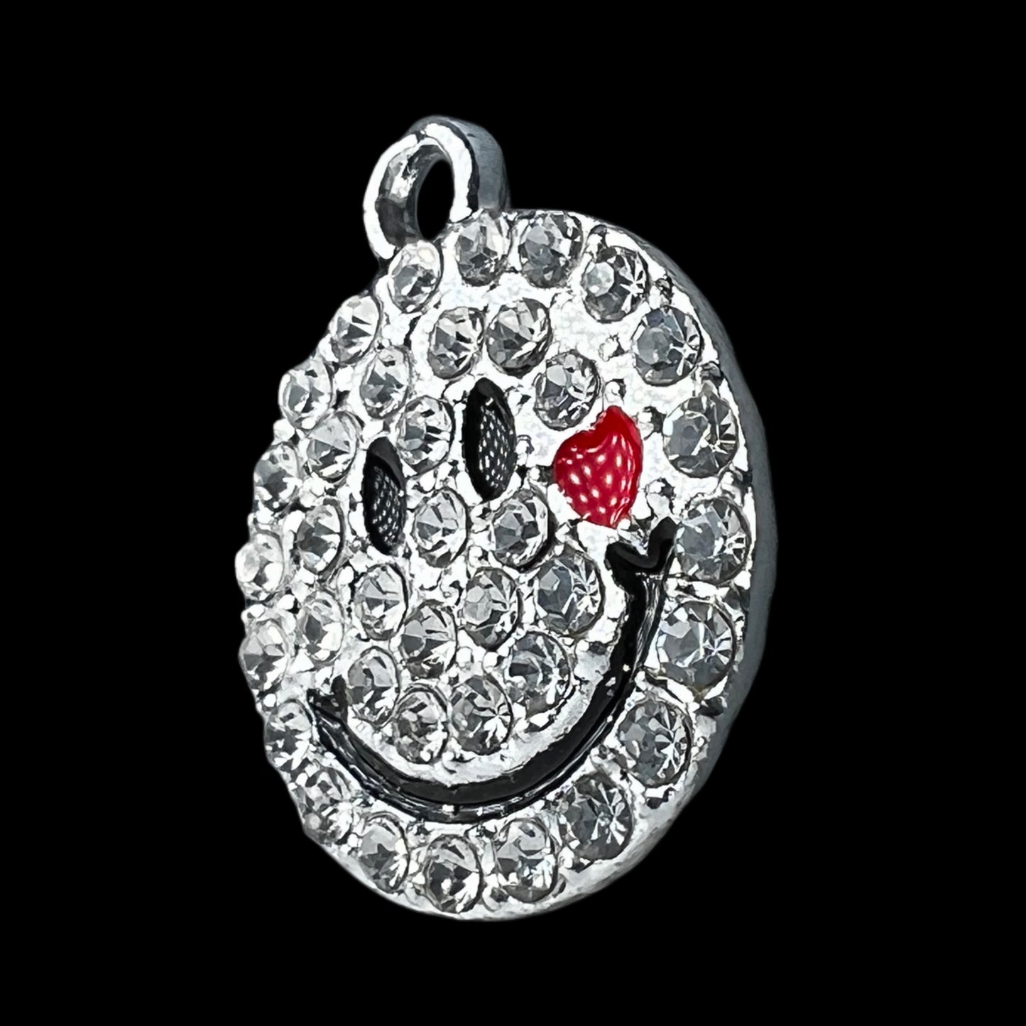 Silver Smiley Rhinestoned with Red Heart