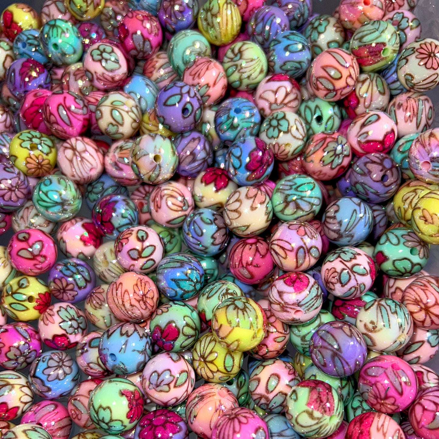 Floral Daze Color Mix Acrylic Printed Bead