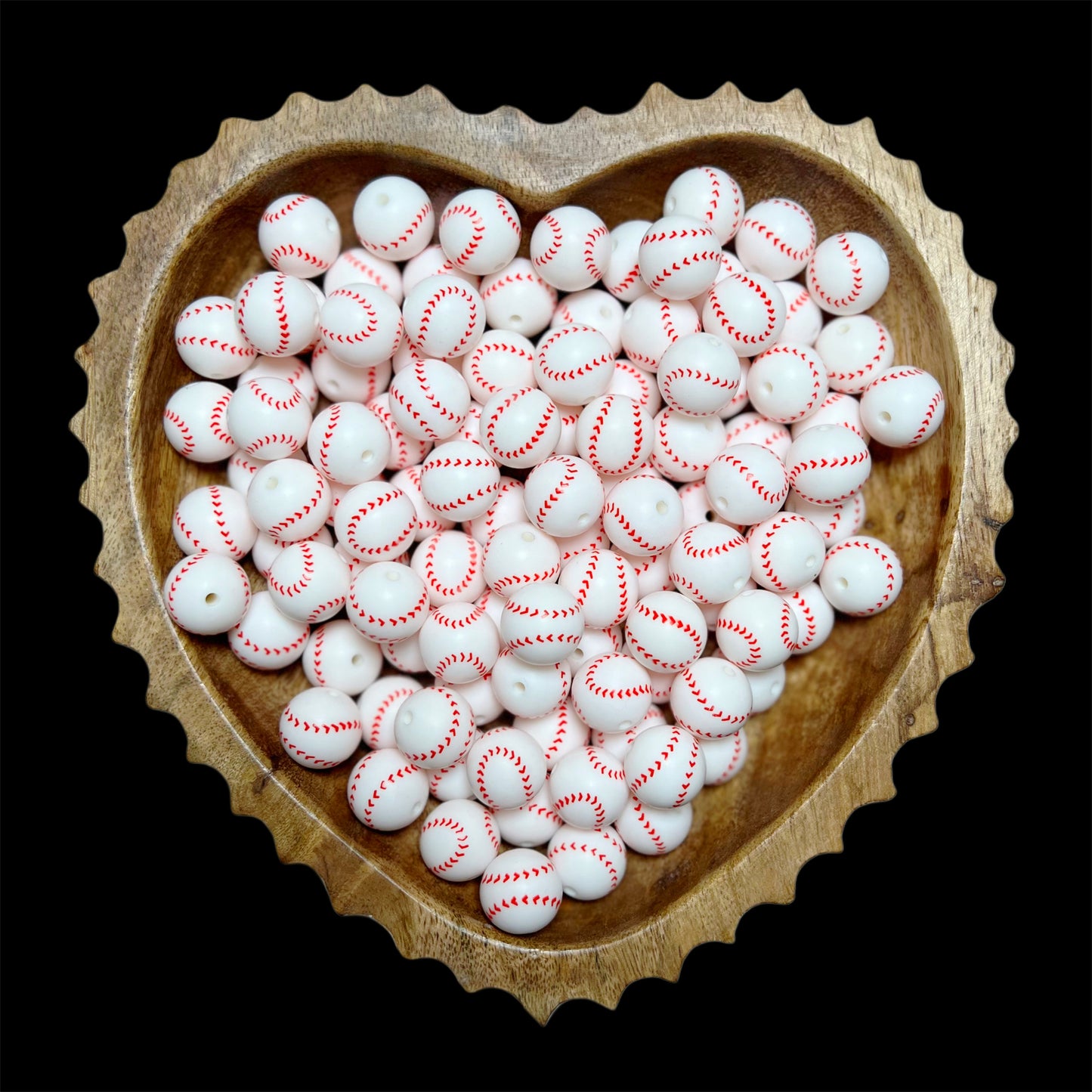 Baseball Silicone 15mm Printed Bead