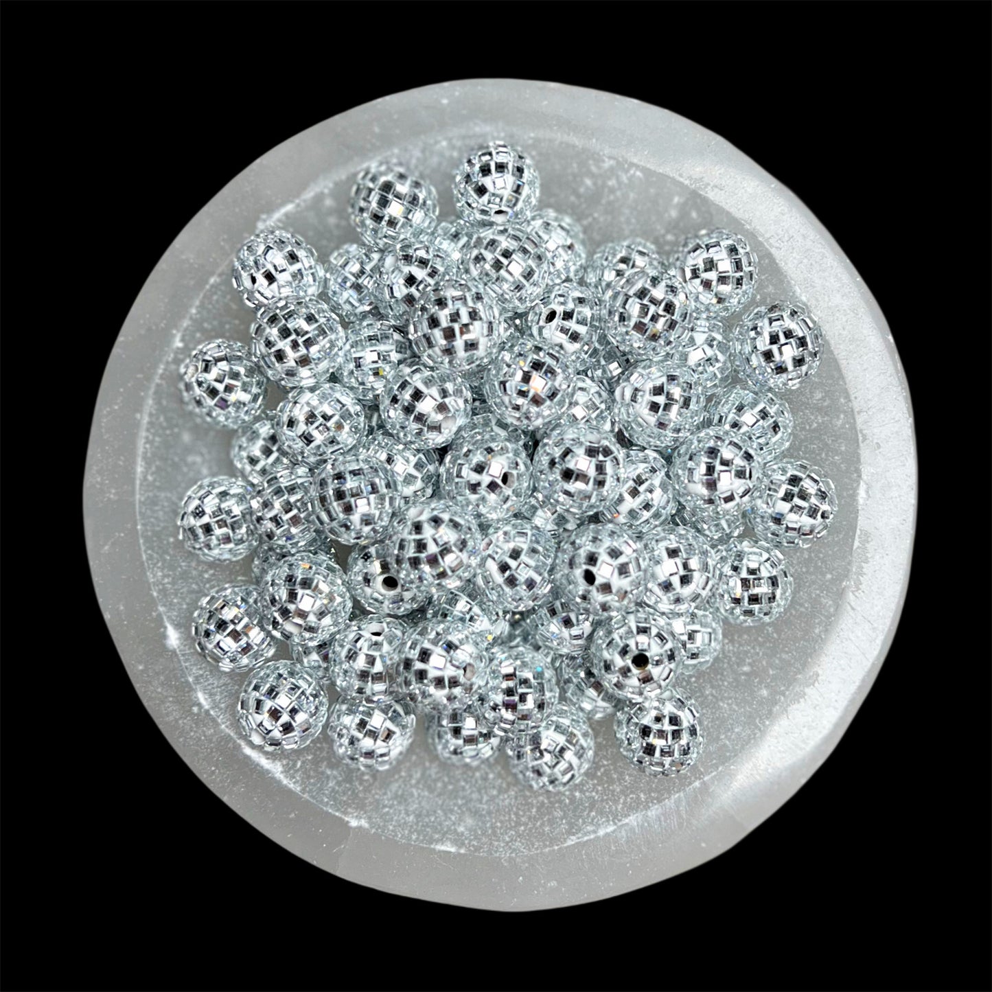 "White" Glass Disco Ball 16mm Clay Bead