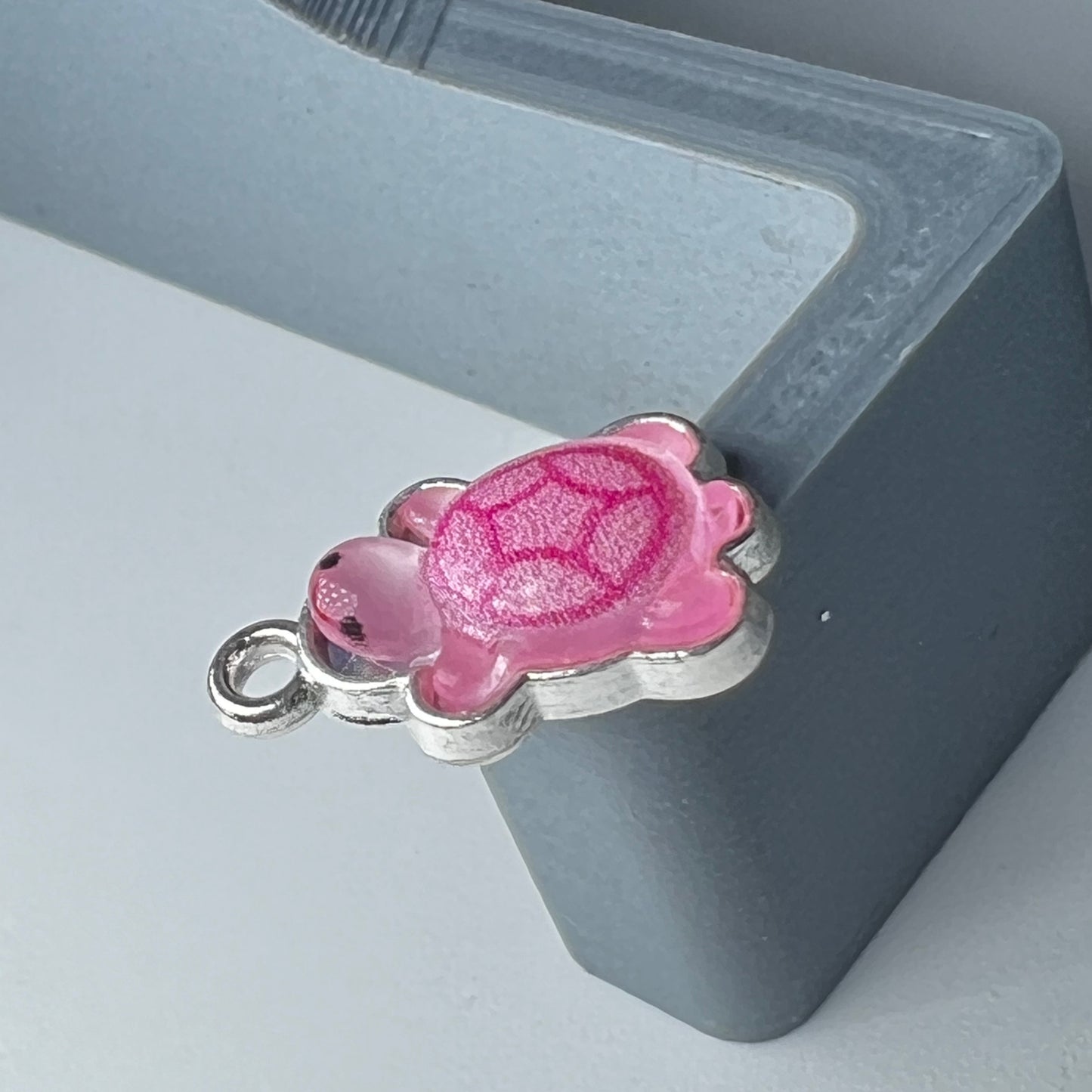 Silver Pink Turtle Charm