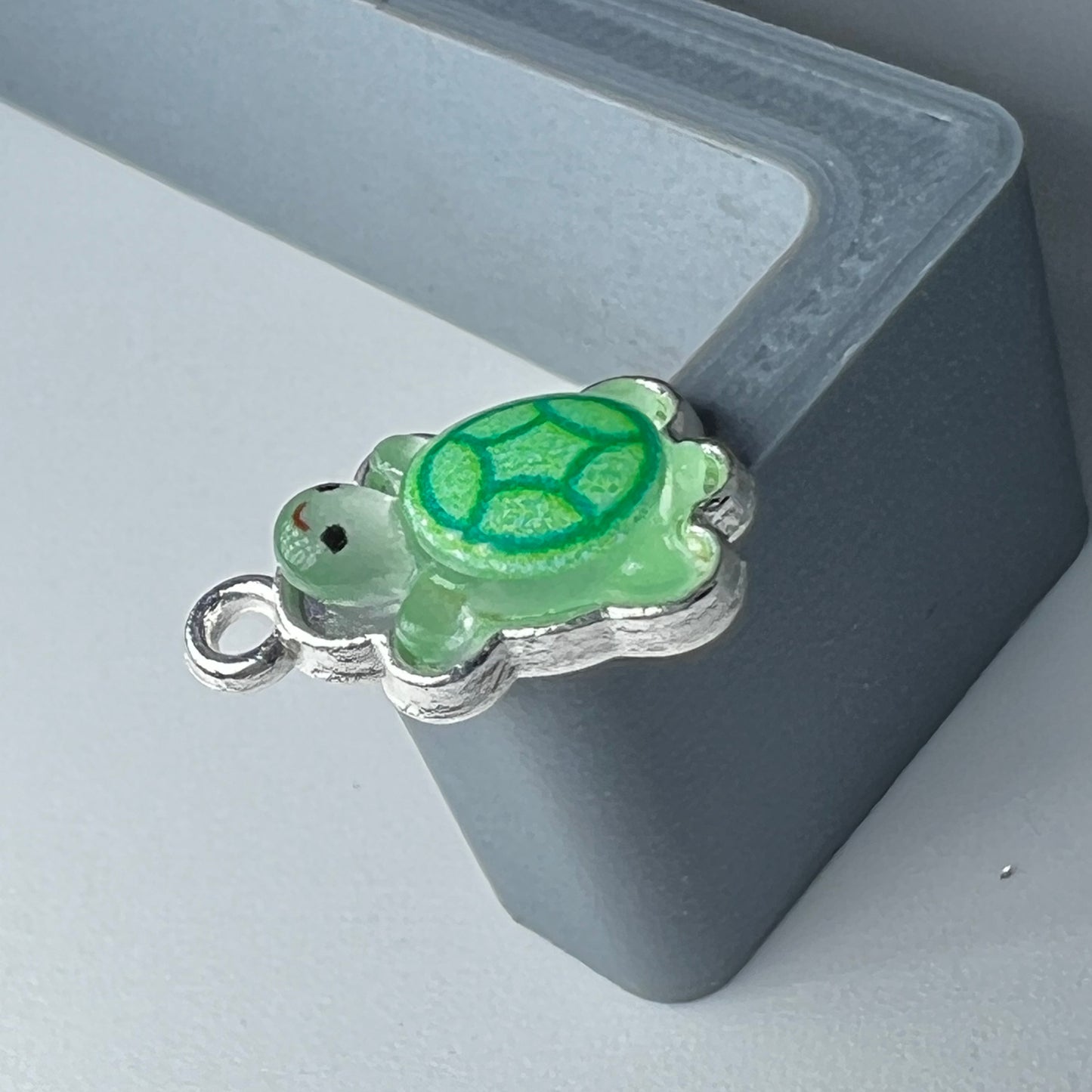 Silver green Turtle Charm