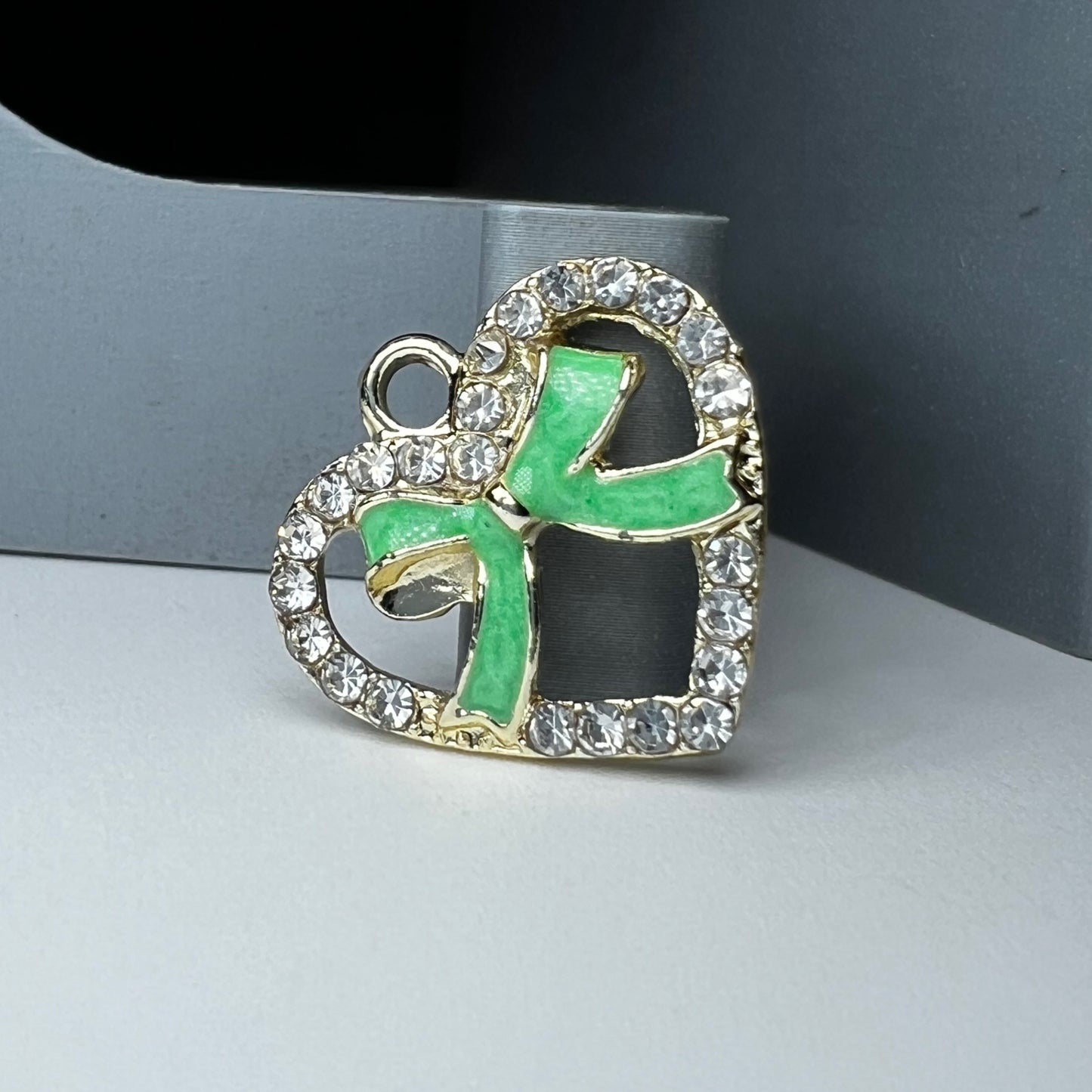 Gold Heart Green Bow Charm