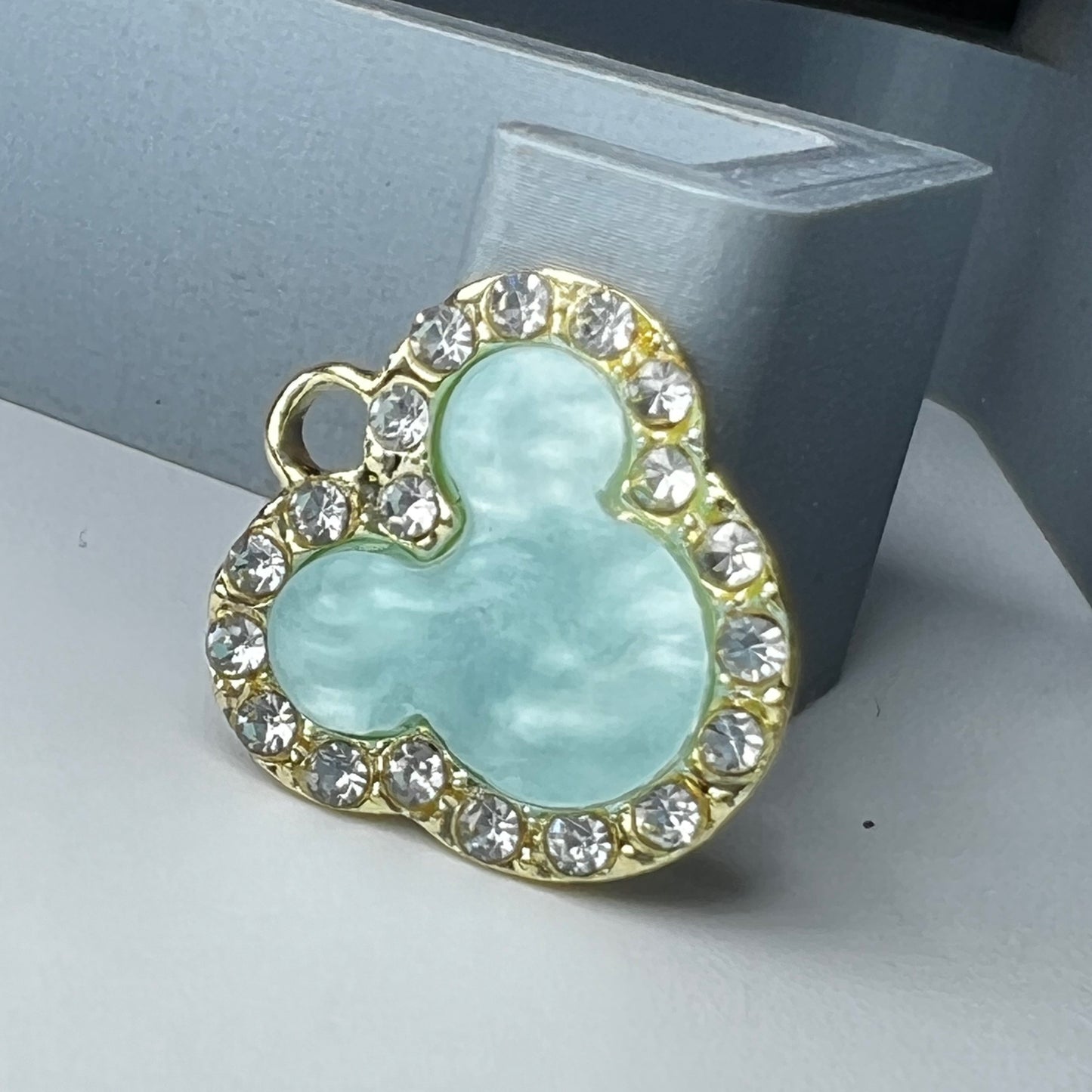 Gold Mouse Head Blue Marble Rhinestone Charm