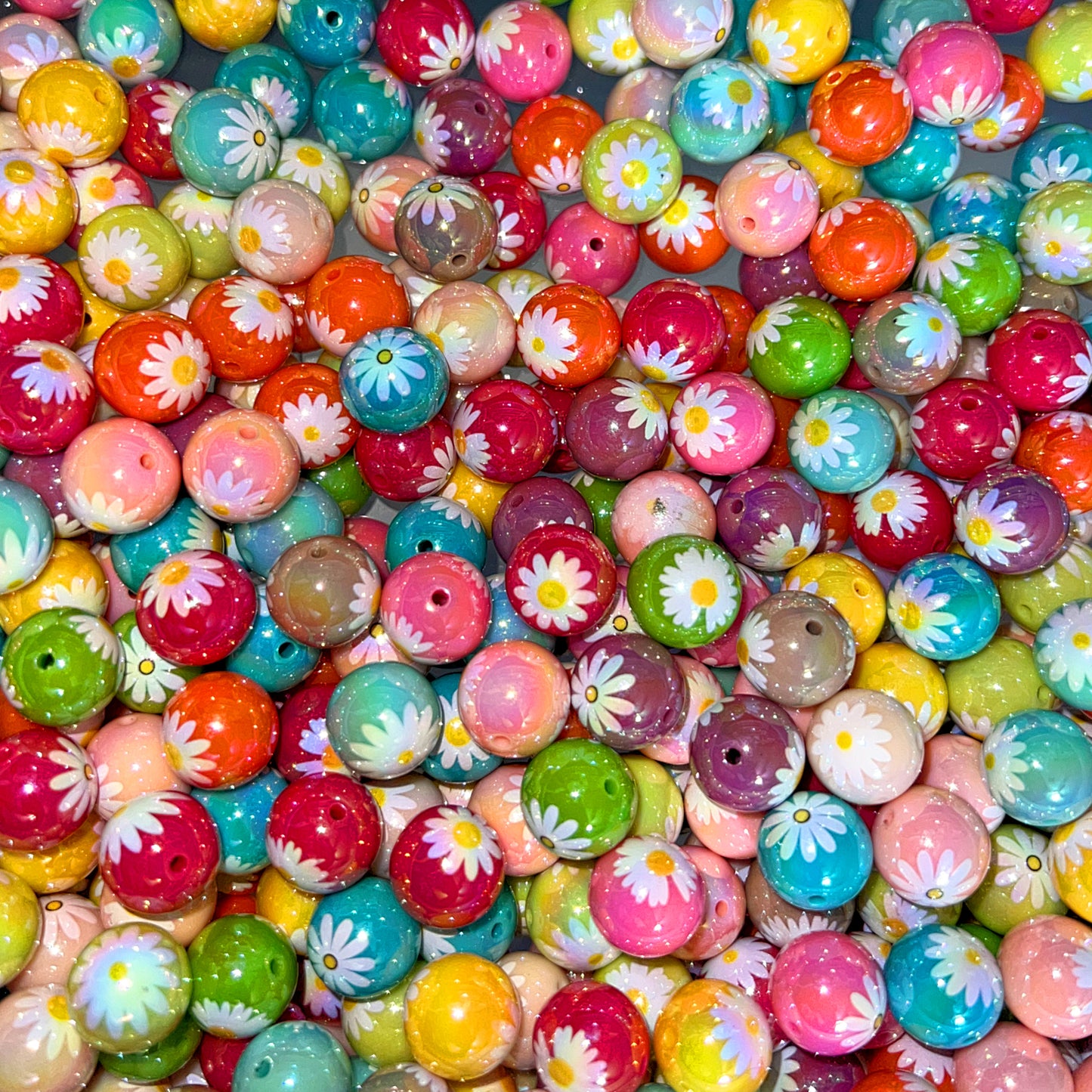 Daisy Color Mix Acrylic Printed Bead