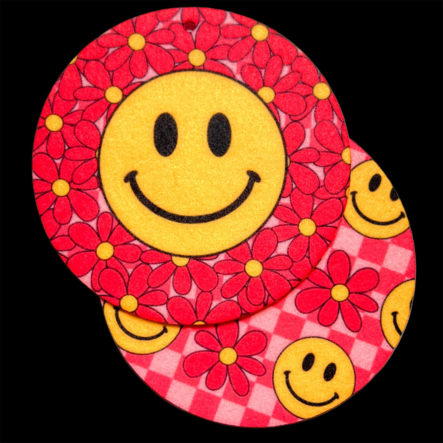 Pink Checkered Smiley (double-sided) Freshie