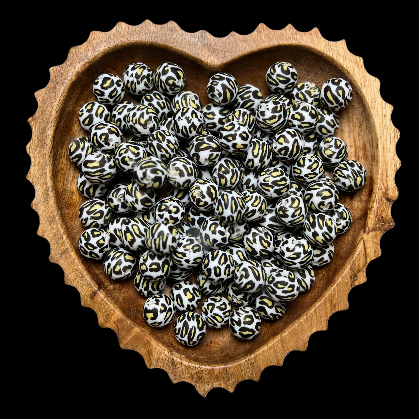 White Leopard Silicone 15mm Printed Bead