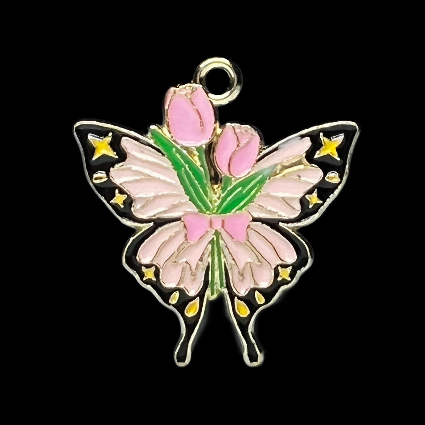 Gold Pink Flower Butterfly