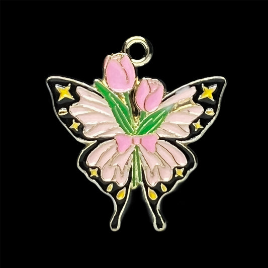 Gold Pink Flower Butterfly