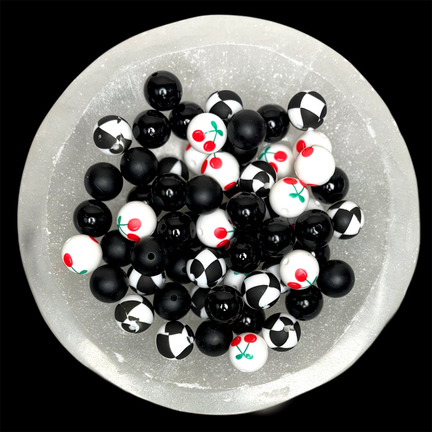 Cherry Check Silicone 15mm Printed Bead Mix