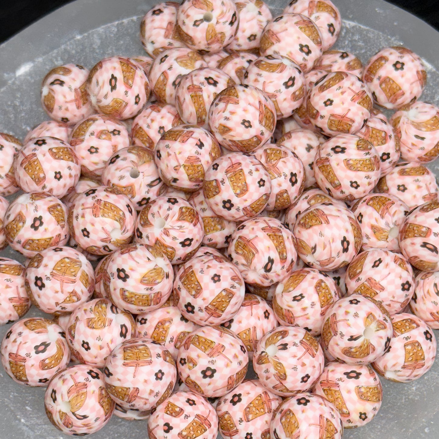 Latte Blooms Silicone 15mm Printed Bead