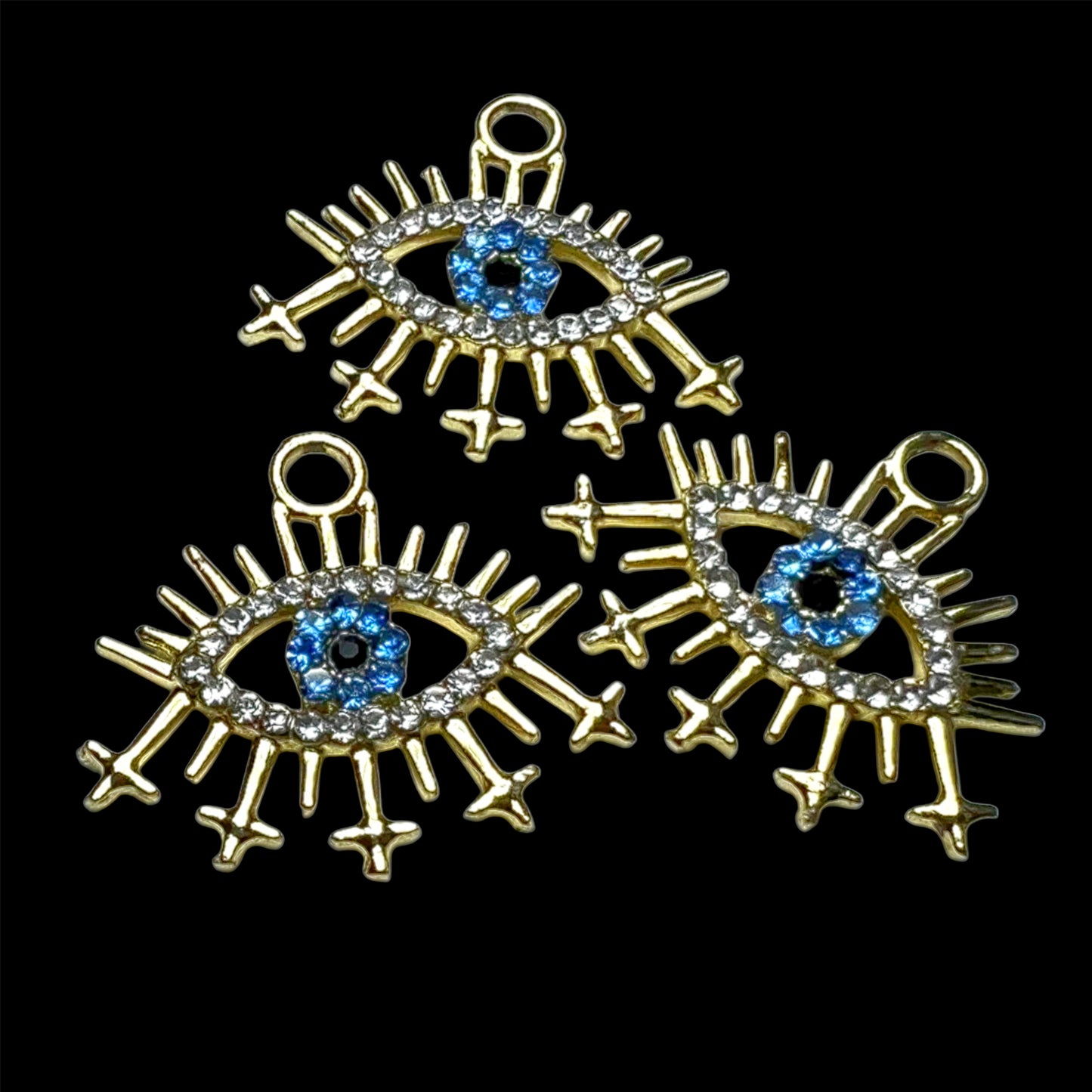 Gold Blue Evil Eye with Rhinestones