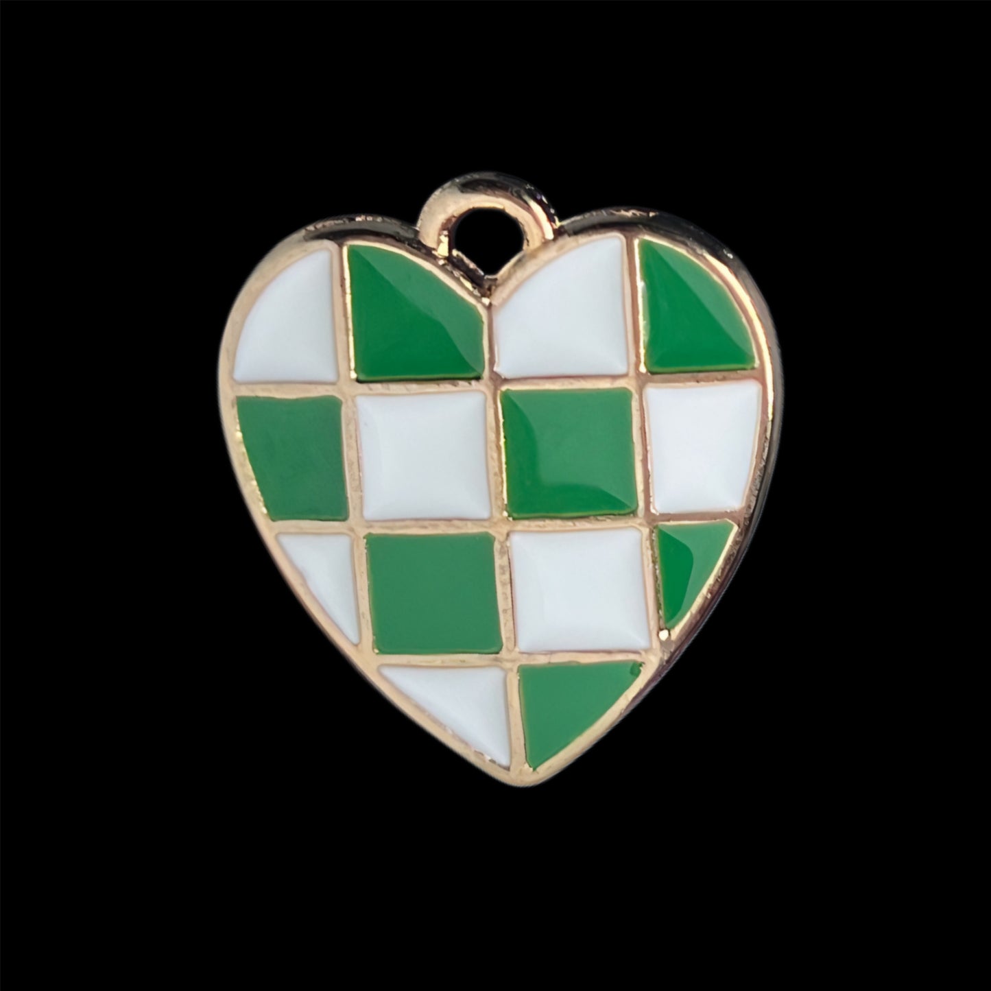 Gold Checkered Heart Charm