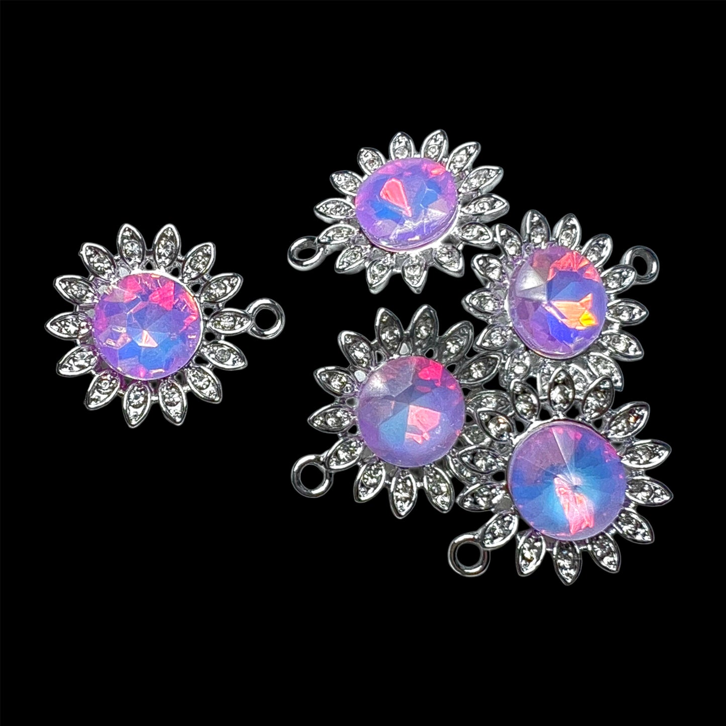 Silver Sun Purple and Clear Rhinestone Charm