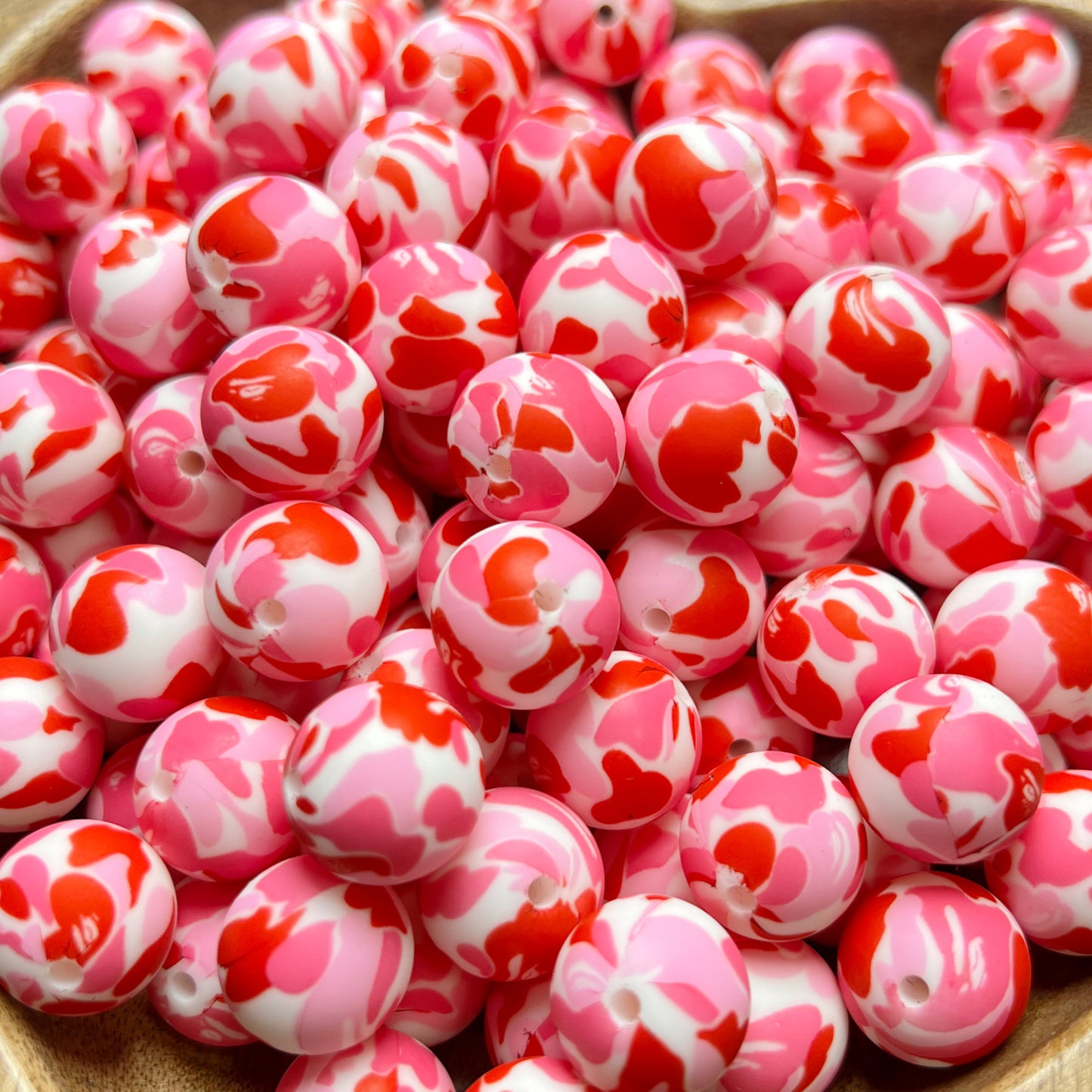Pink CAMO Silicone 15mm Printed Bead