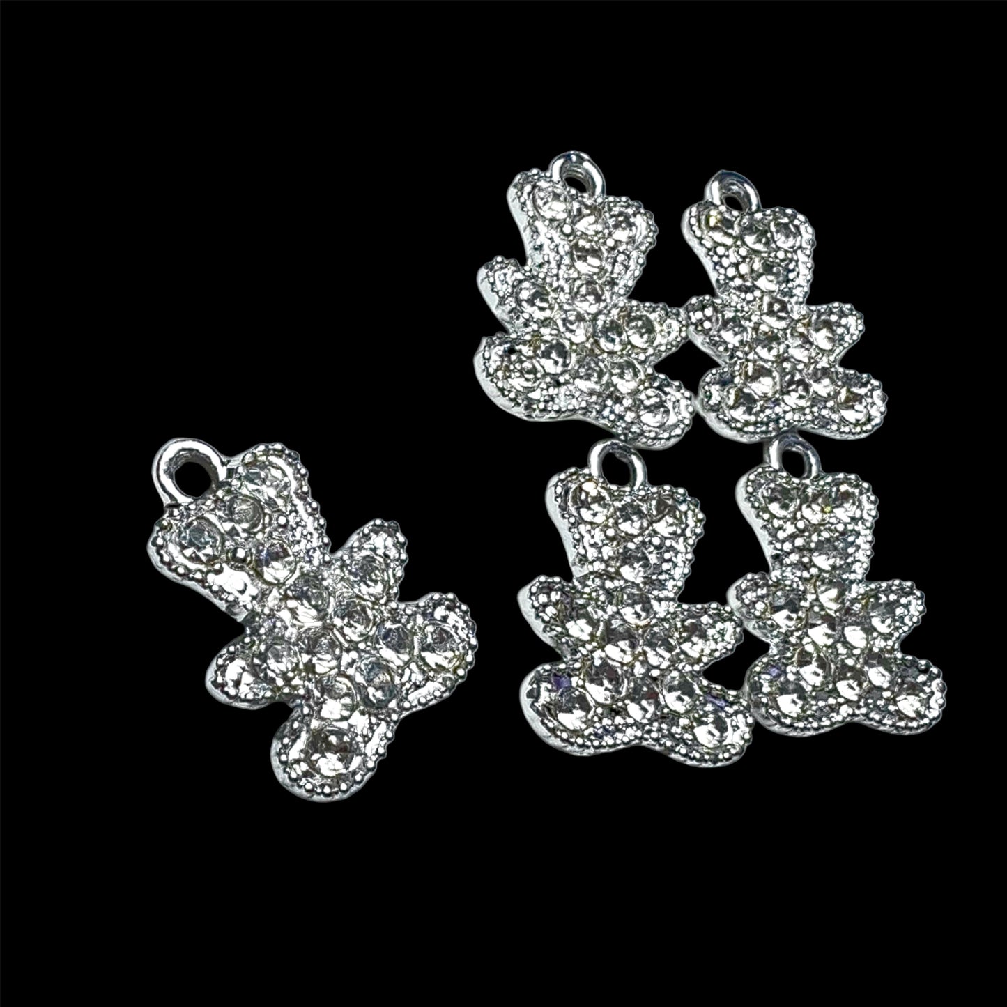 Silver Teddy Bear Clear Rhinestone Charm
