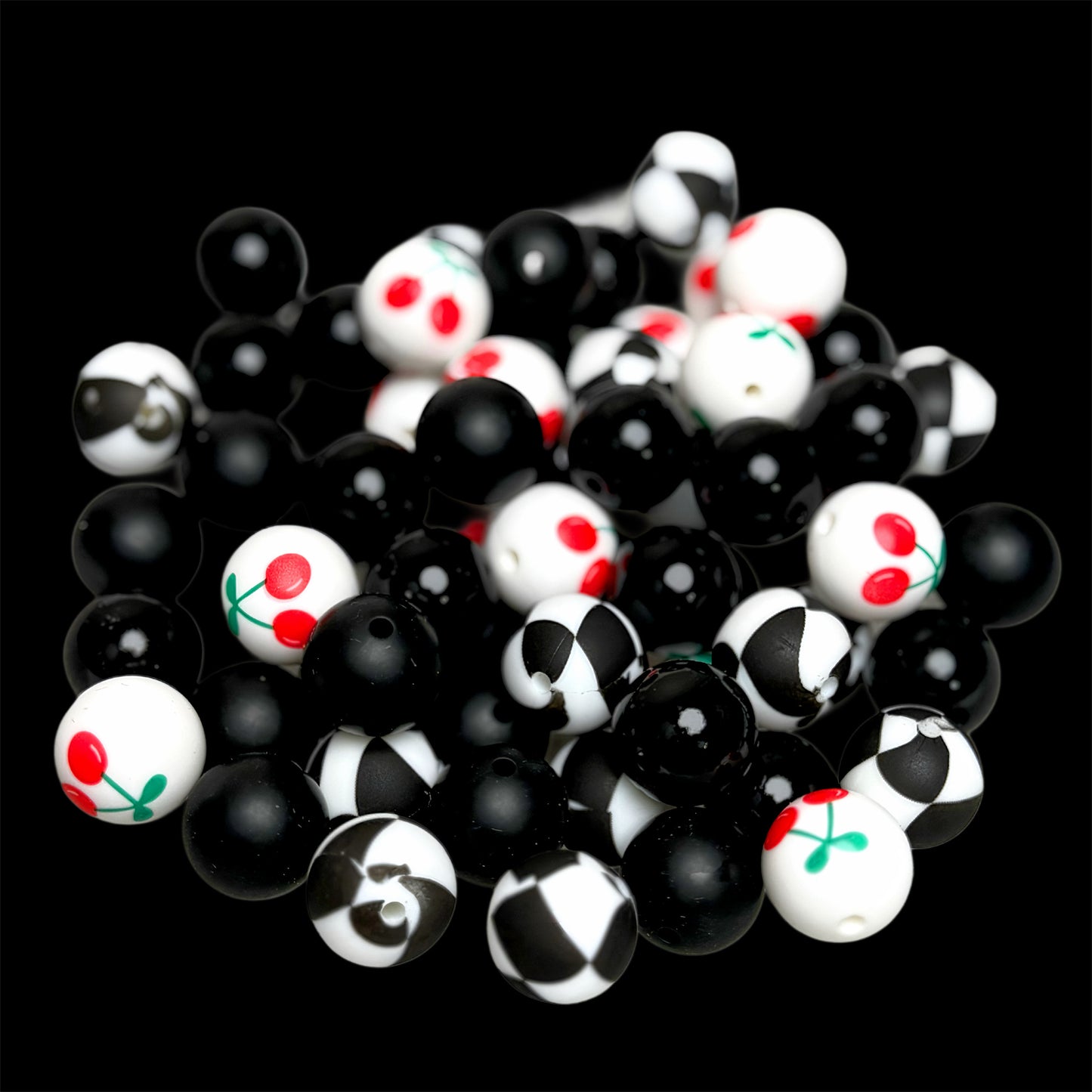 Cherry Check Silicone 15mm Printed Bead Mix