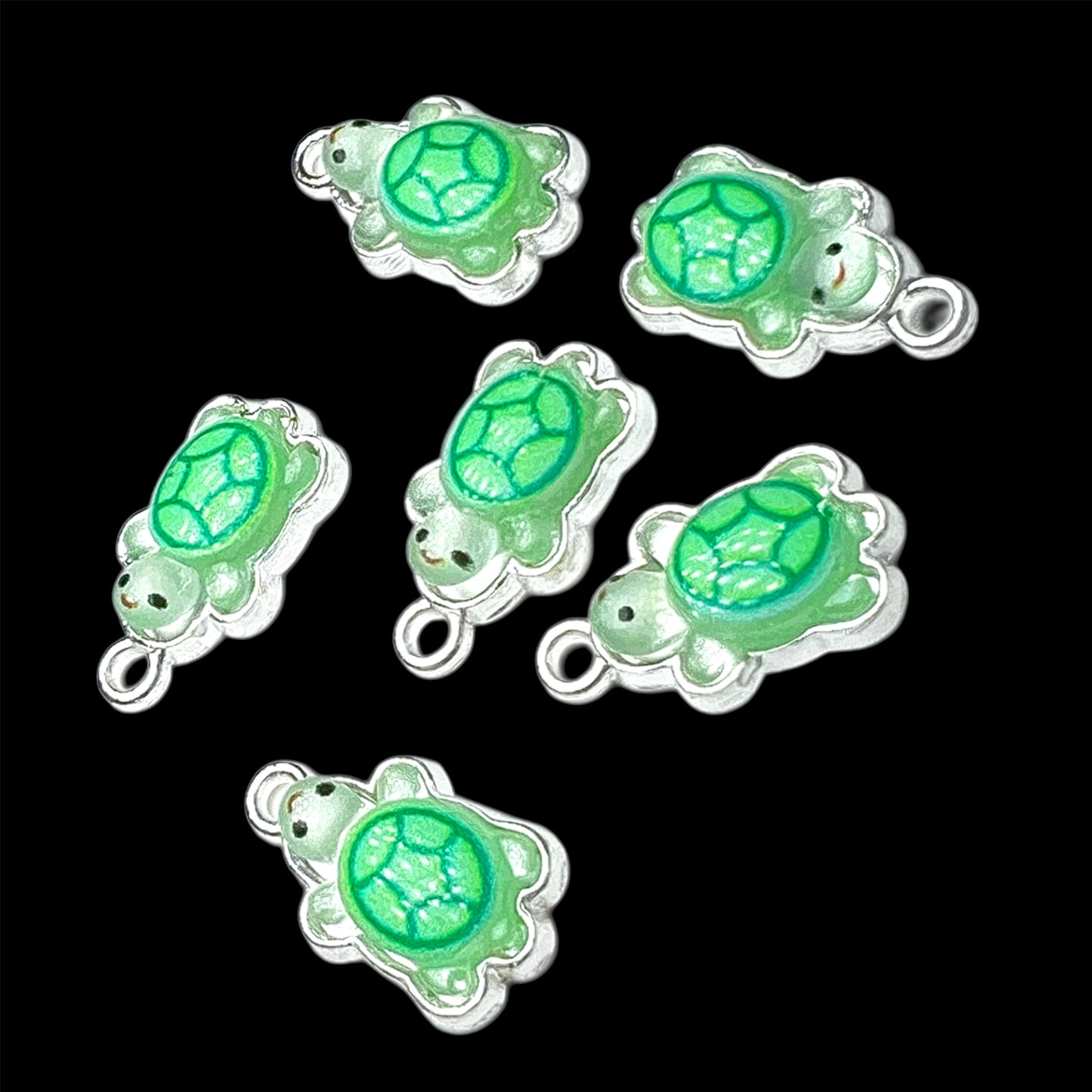 Silver green Turtle Charm