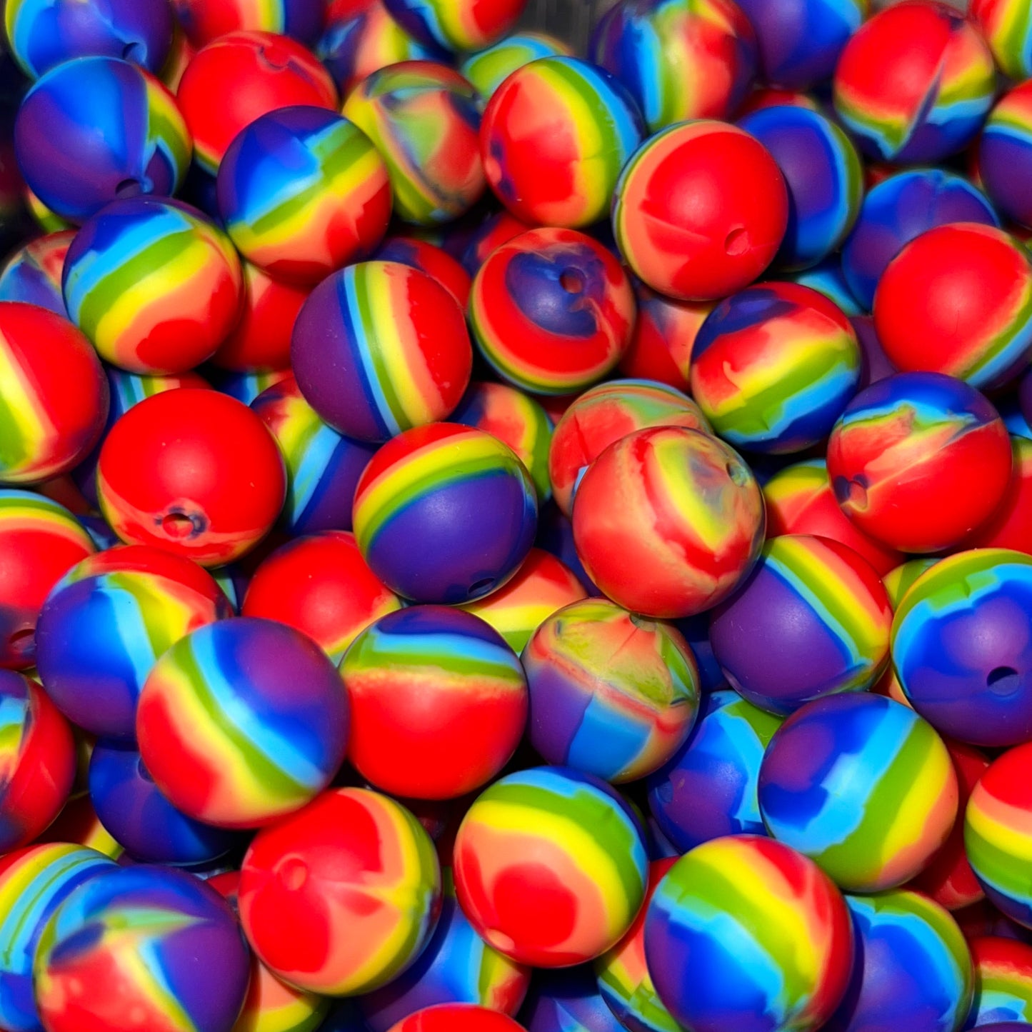 Rainbow Tye Dye Silicone 15mm Printed Bead