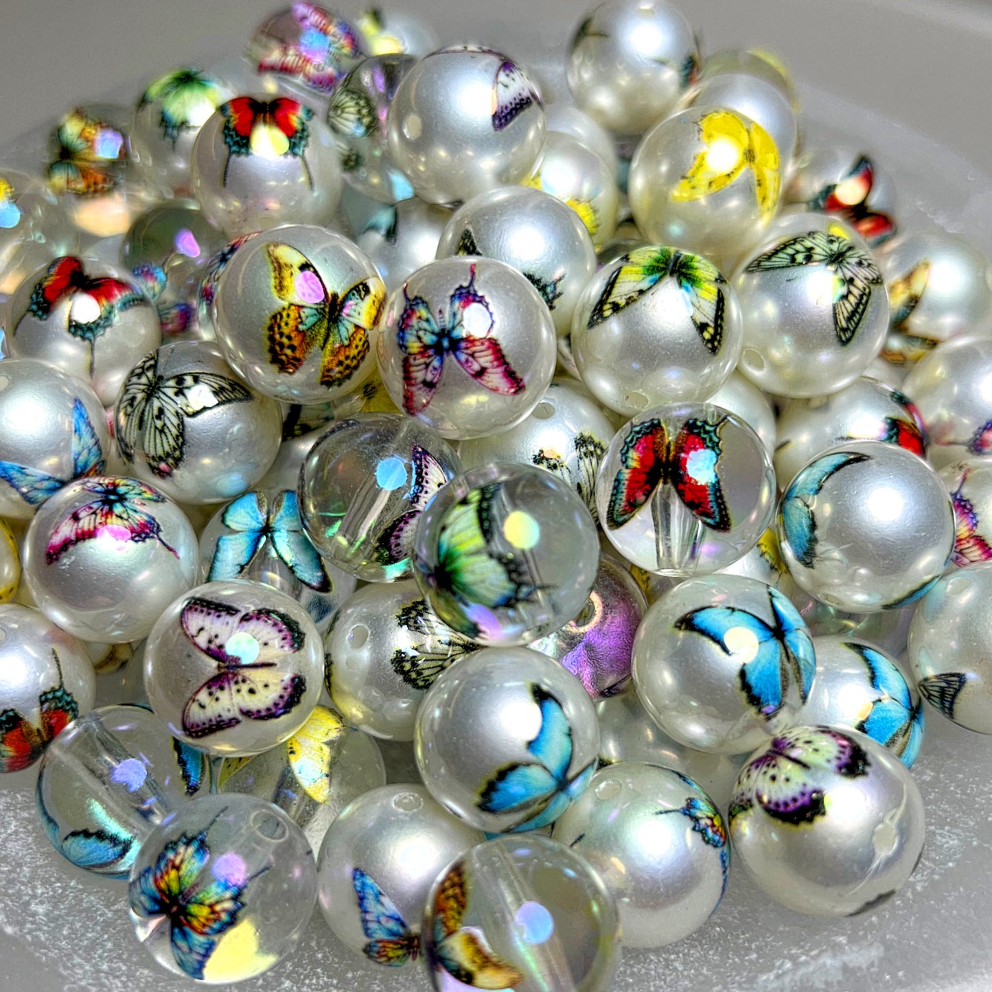 Butterfly Pearl/Clear Mix Acrylic Printed Bead