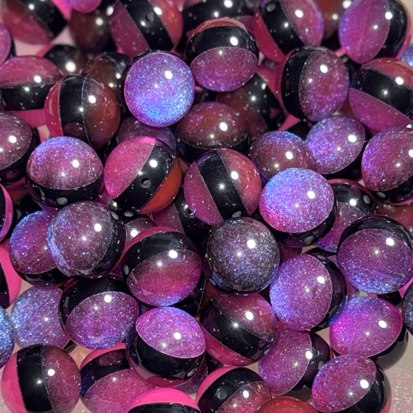 Pink/Purple Cateye Glitter Split 16mm Resin Bead