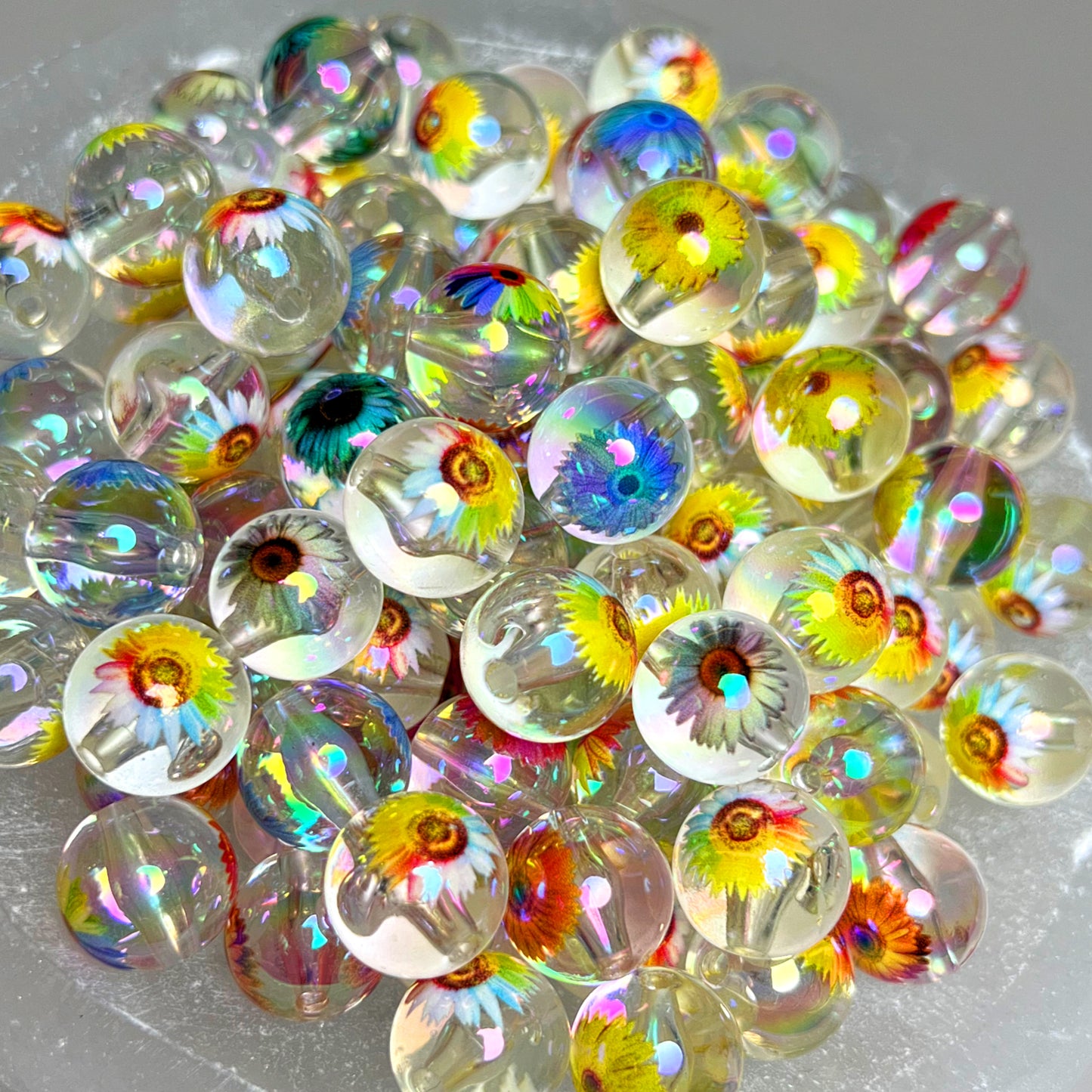 Sunflower Color Mix Acrylic Printed Bead