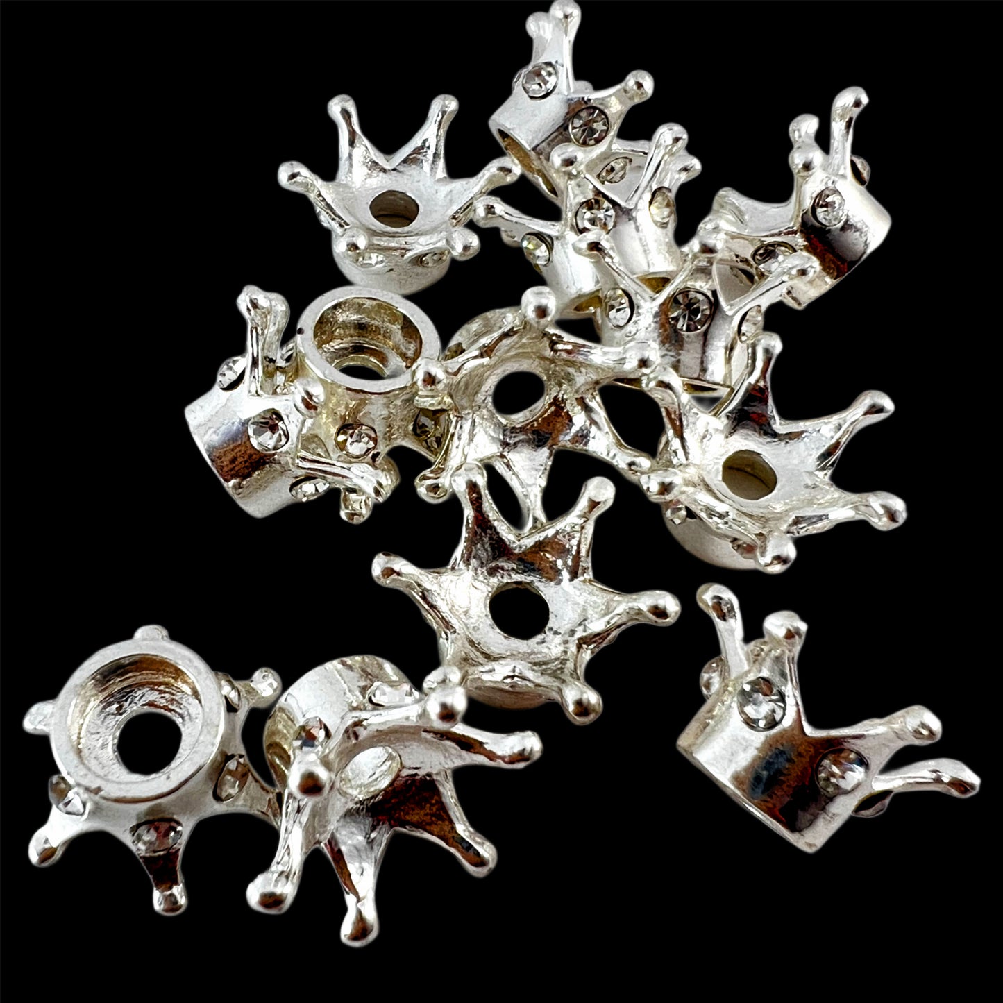 Crown Silver Clear Rhinestone Spacer Bead