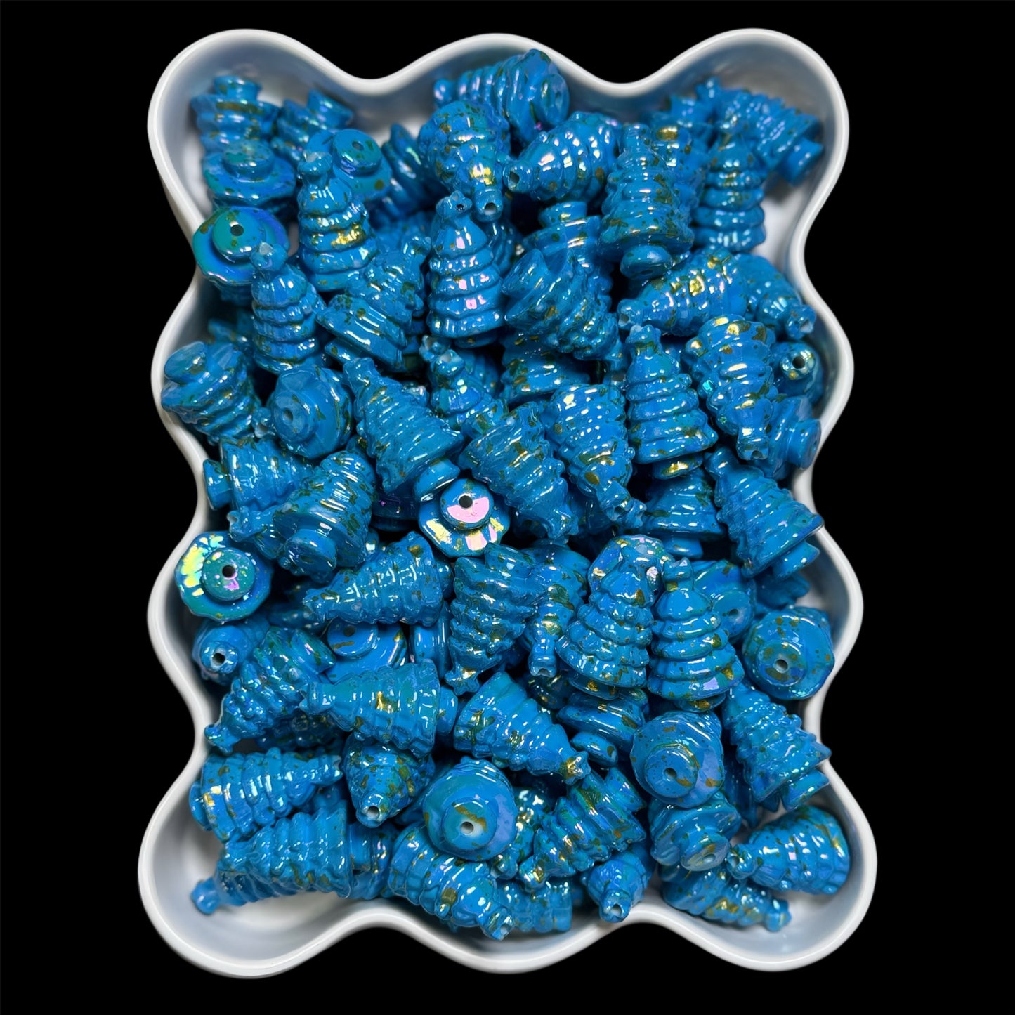 "Blue" Gold Painted Christmas Tree 22mm Bead