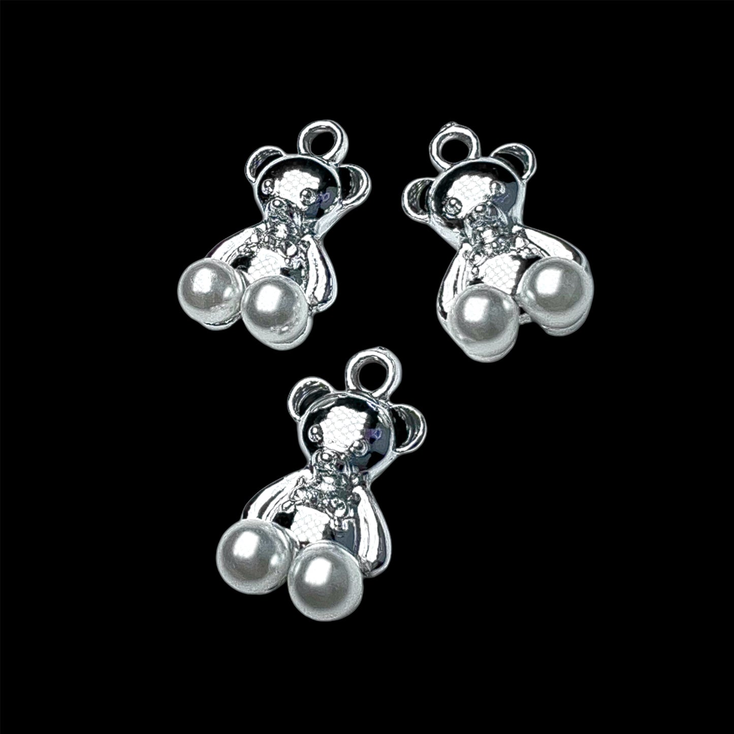 Silver Teddy Bear Charm with Pearls