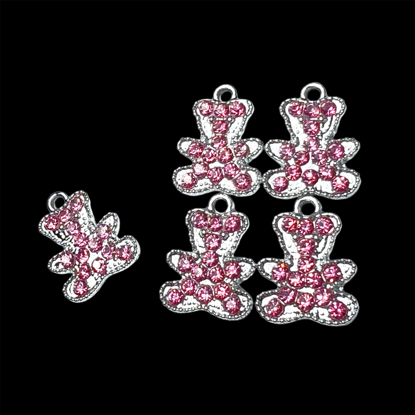 Silver Teddy Bear Pink Rhinestone Charm