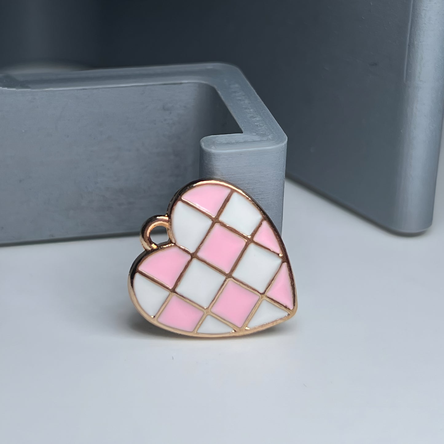 Gold Checkered Heart Charm
