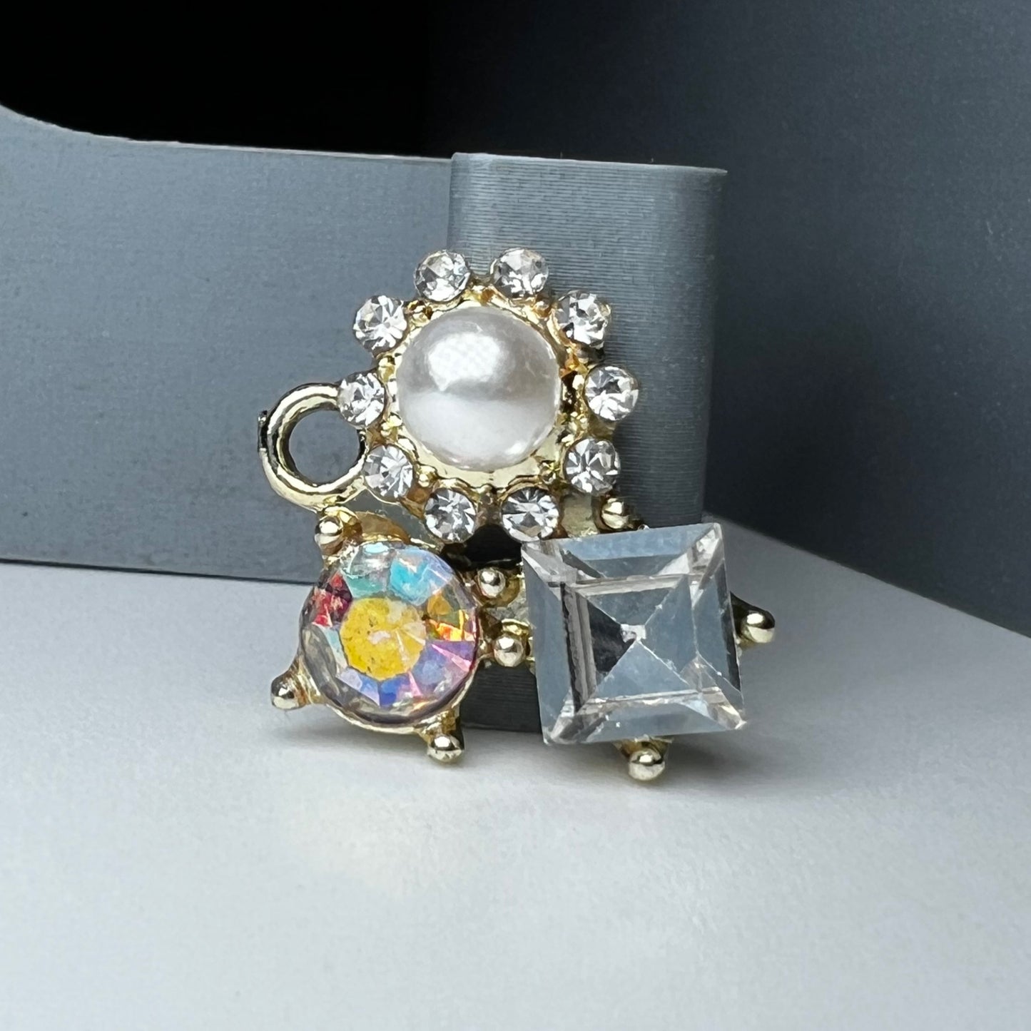 Silver Rhinestone Pearl Trio Charm