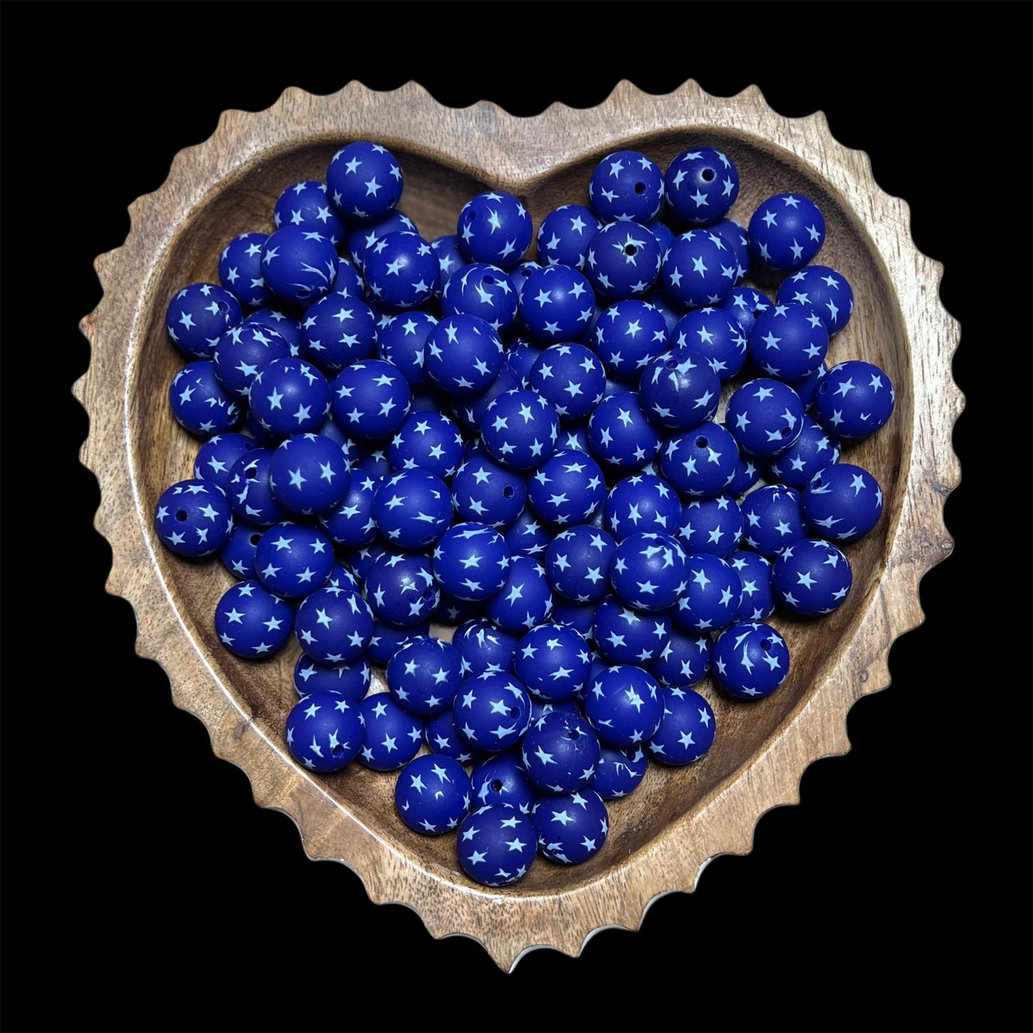 Navy and Stars Silicone 15mm Printed Bead